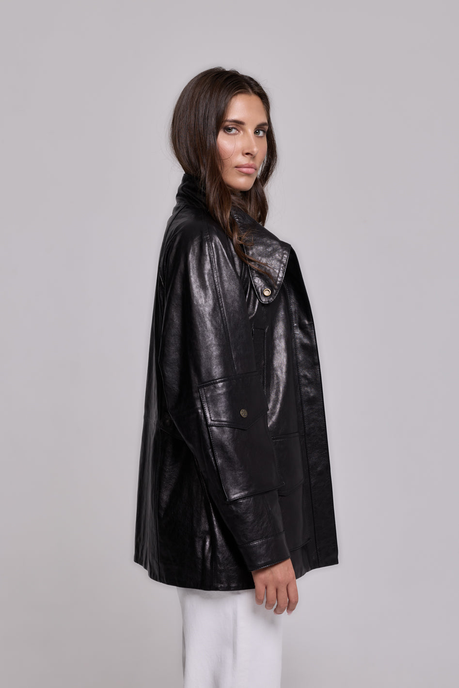 Army Leather Parka Black-Beige