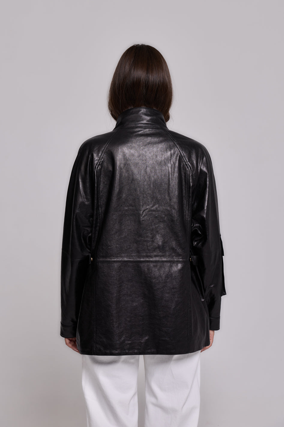 Army Leather Parka Black-Beige