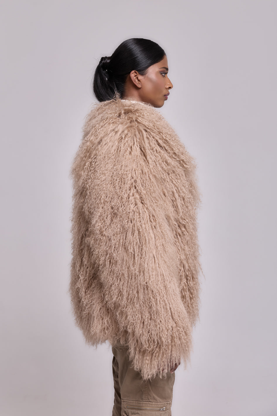 Manteau en peau de mouton Mongolie Beige