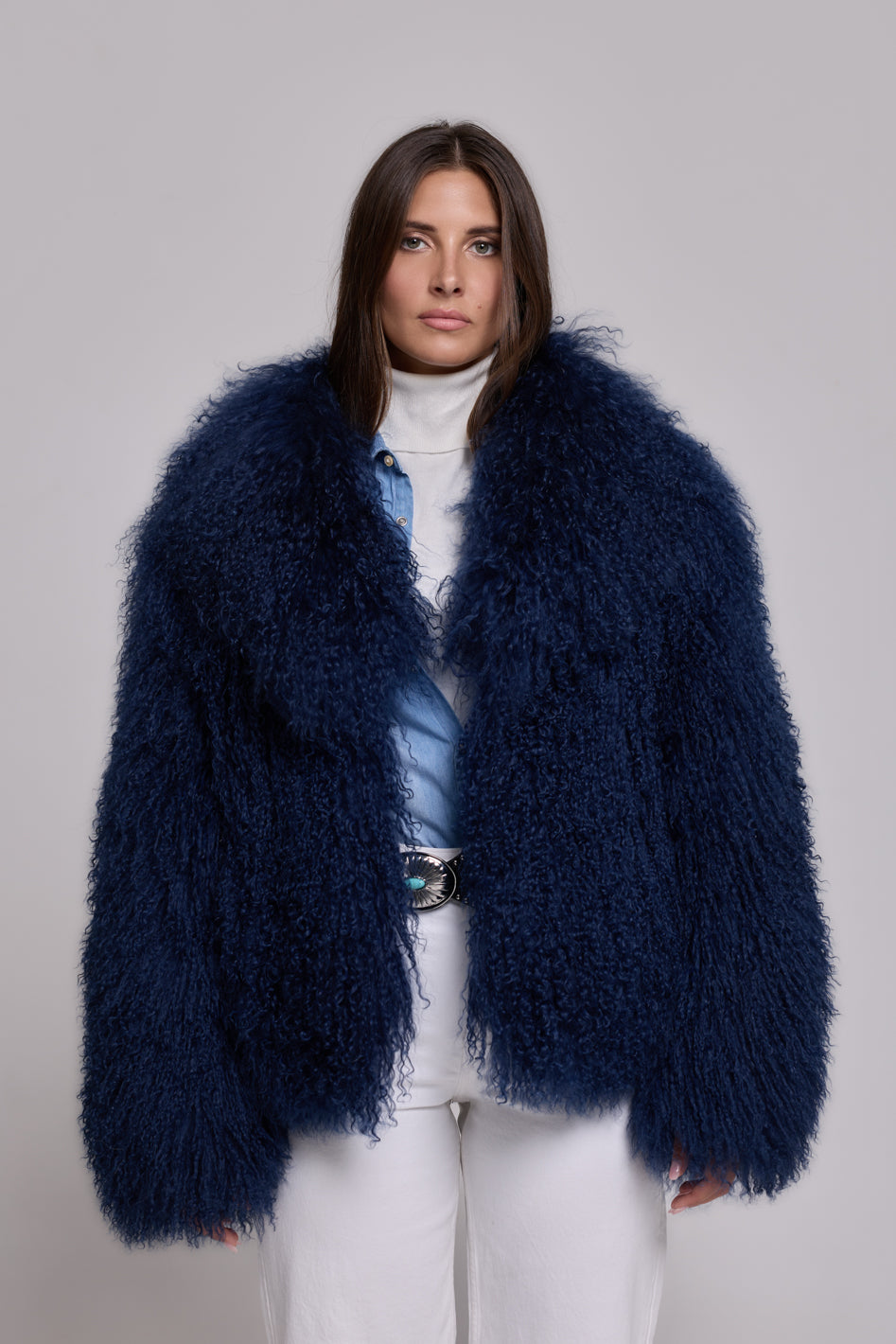 <tc>Mongolia shearling Coat Navy Blue</tc>