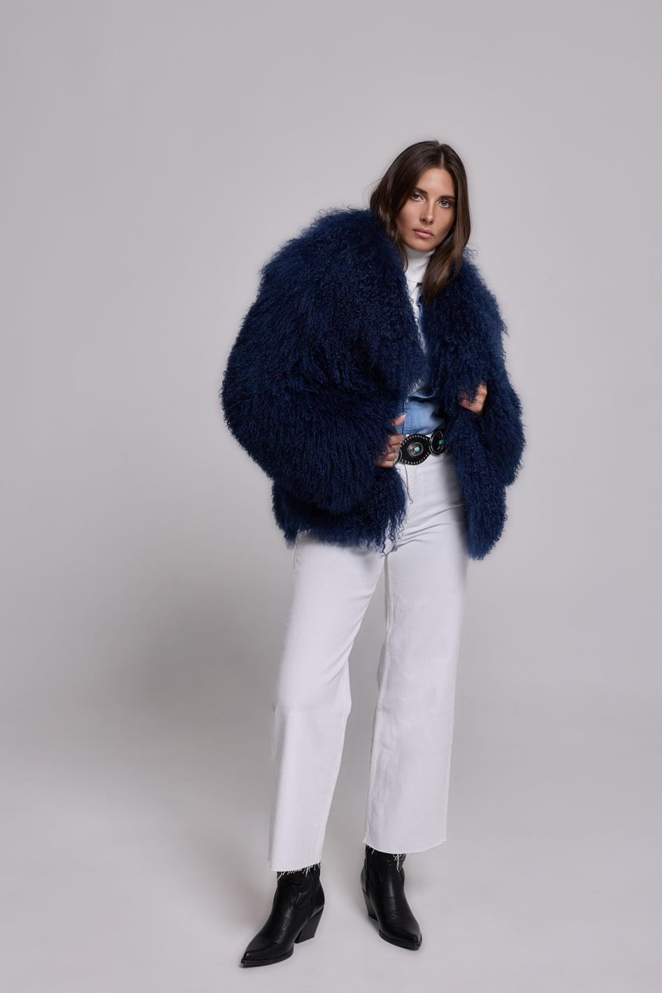 <tc>Mongolia shearling Coat Navy Blue</tc>