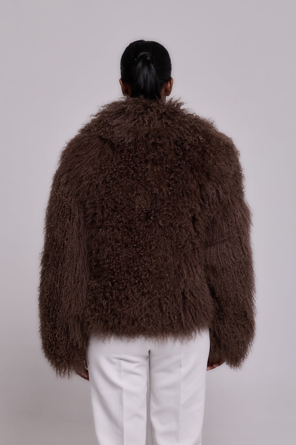 Manteau en peau de mouton mongole café