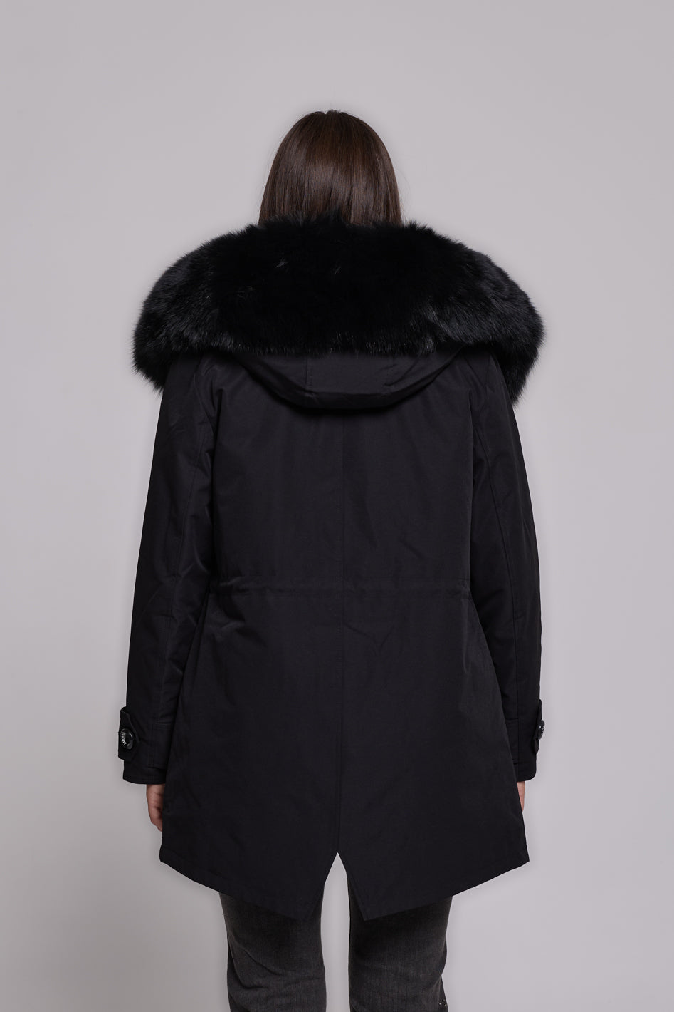 Long black waterproof technical cotton parka