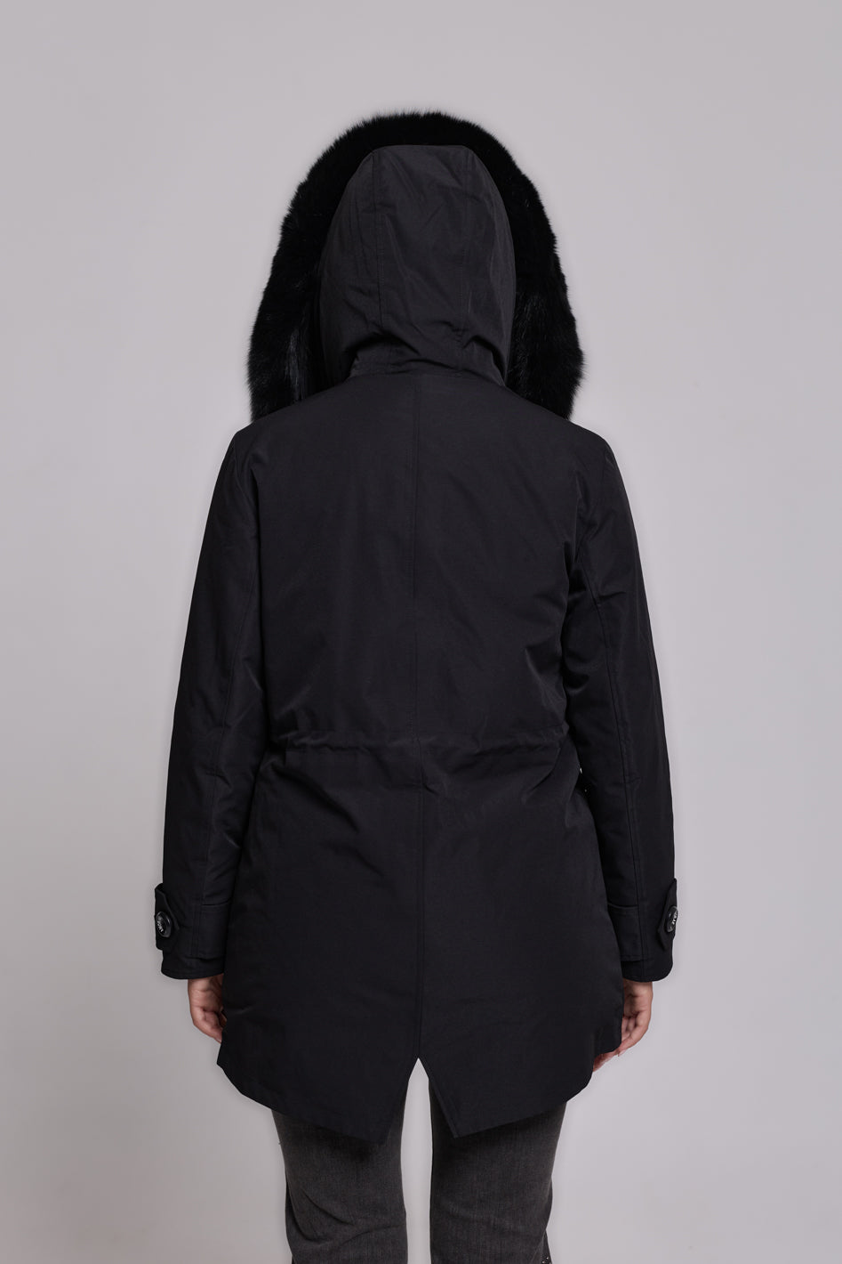 Long black waterproof technical cotton parka