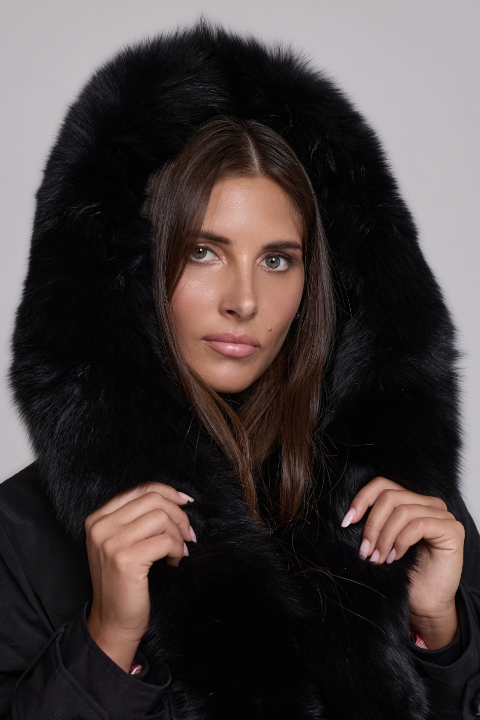 Long black waterproof technical cotton parka