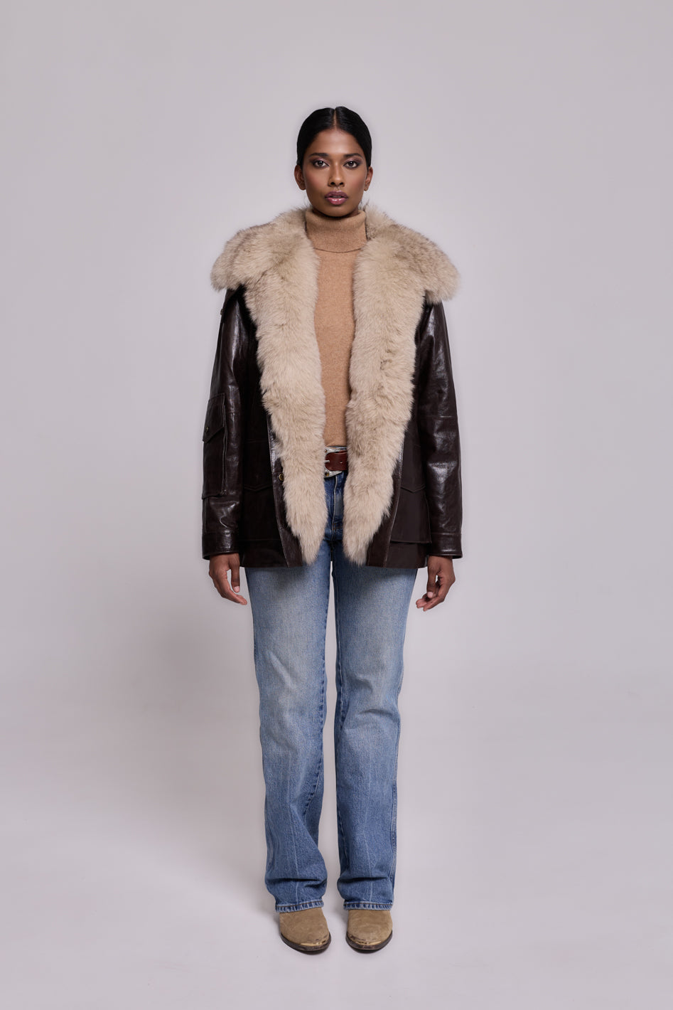 Army Leather Parka Brown-Beige