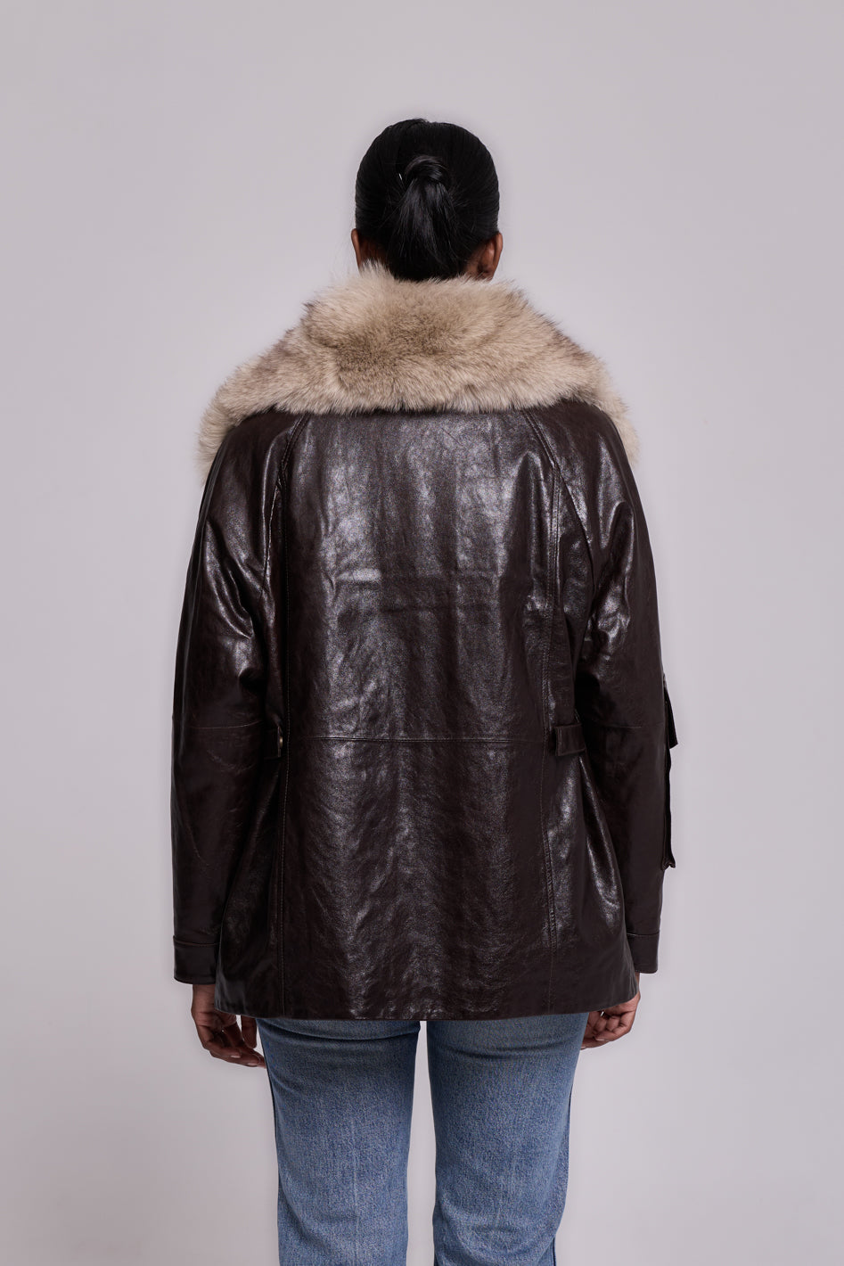 Army Leather Parka Brown-Beige