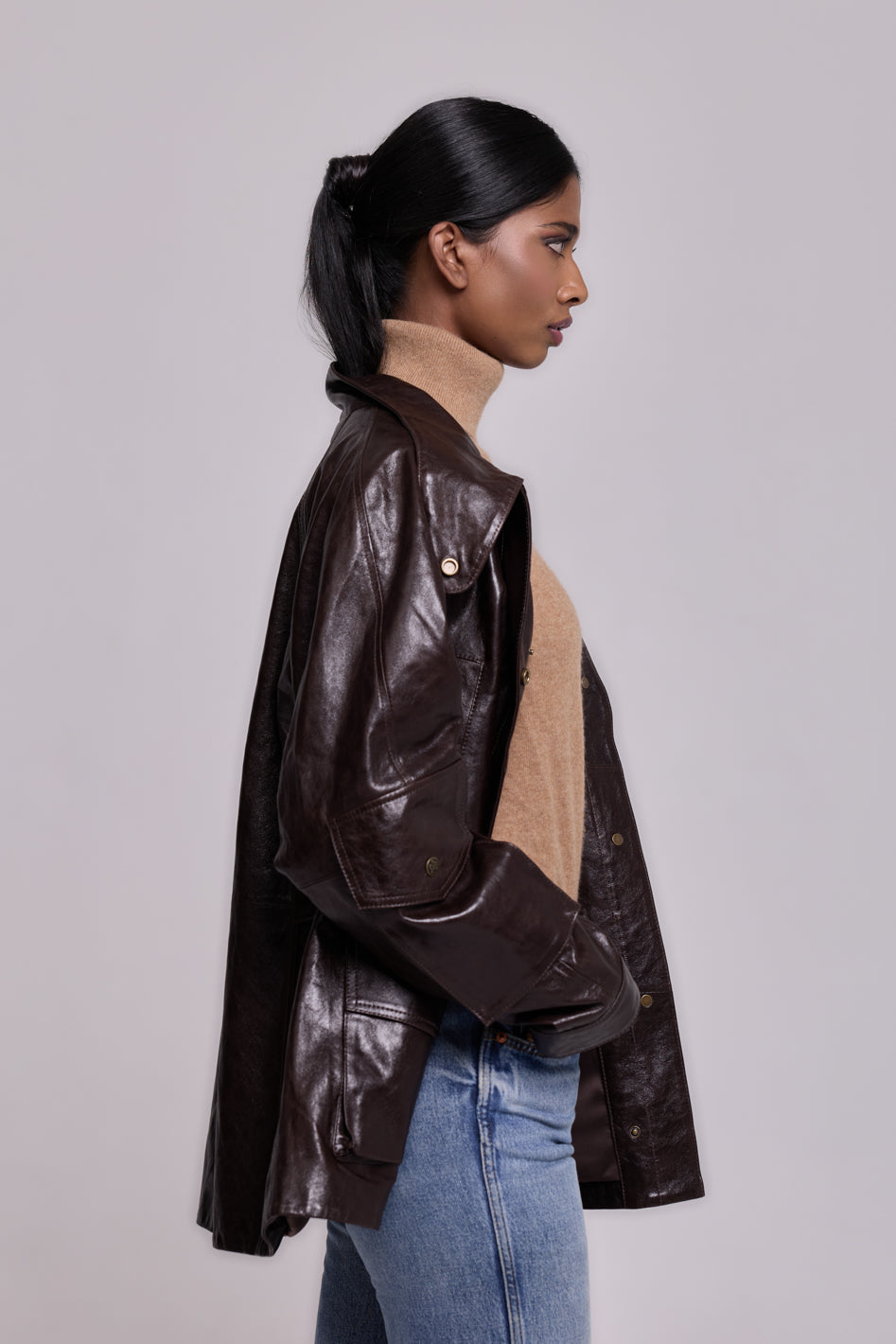 Army Leather Parka Brown-Beige