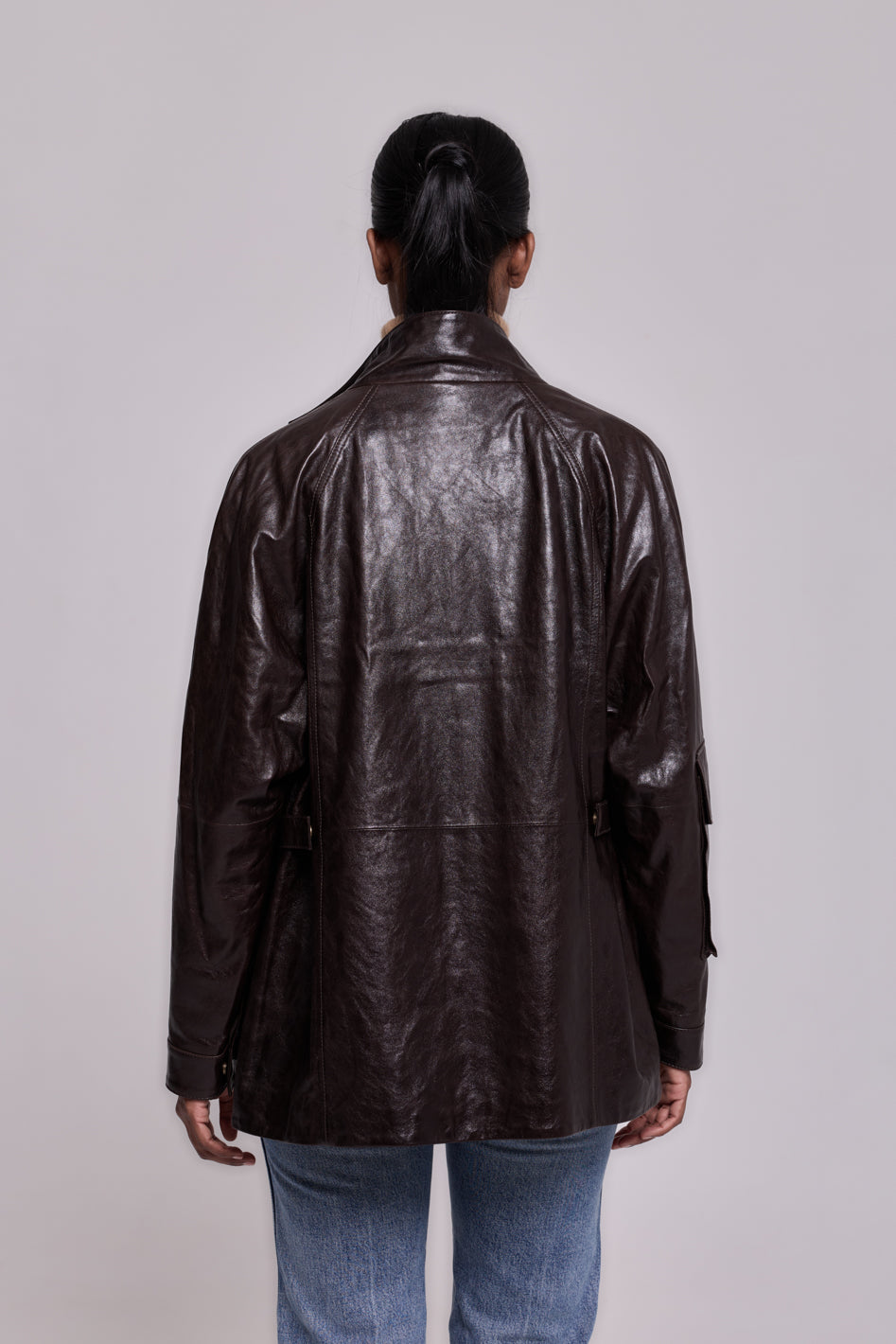 Army Leather Parka Brown-Beige