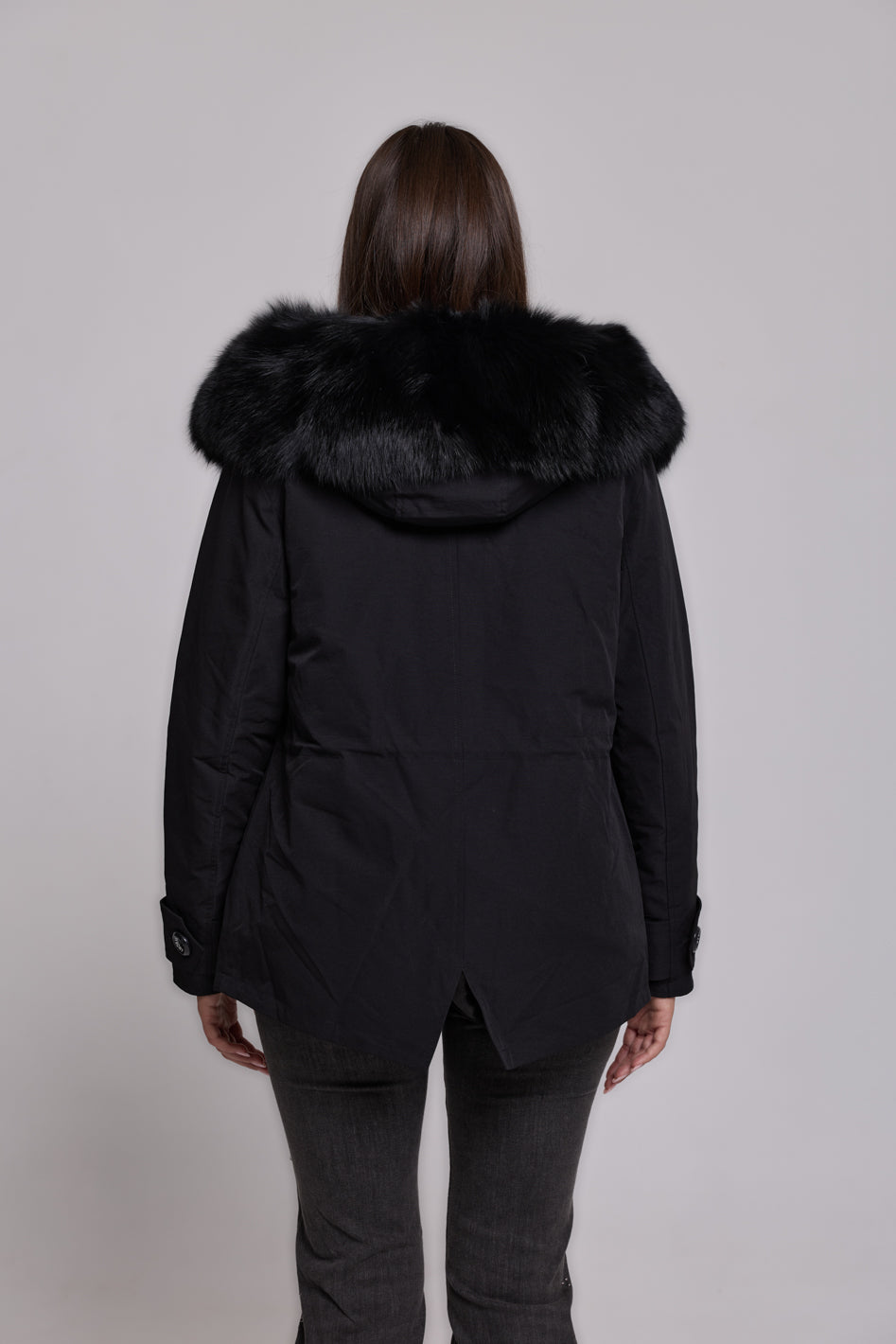 Short black waterproof technical cotton parka