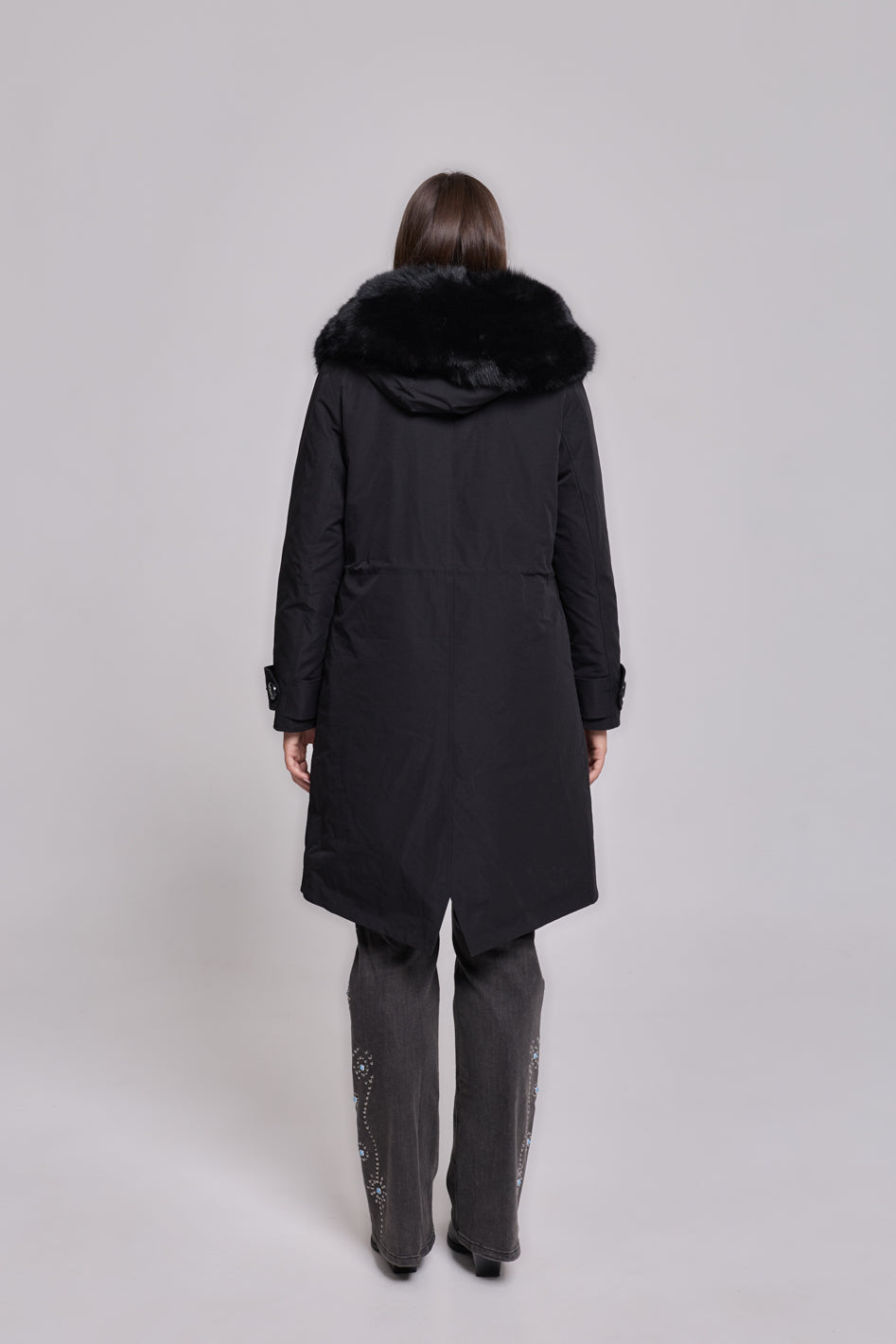 X-long black waterproof technical cotton parka