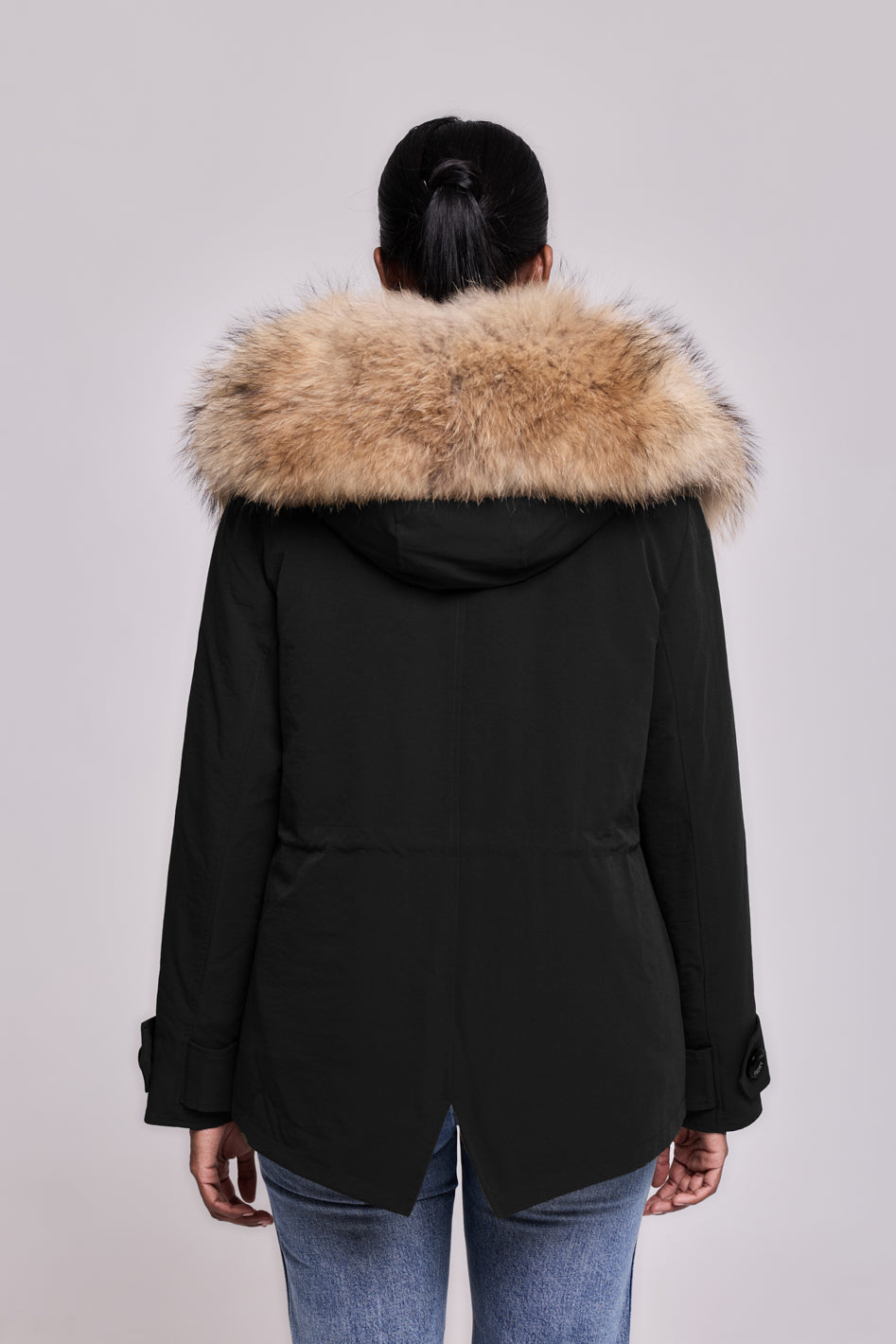 Short raccoon waterproof technical cotton parka