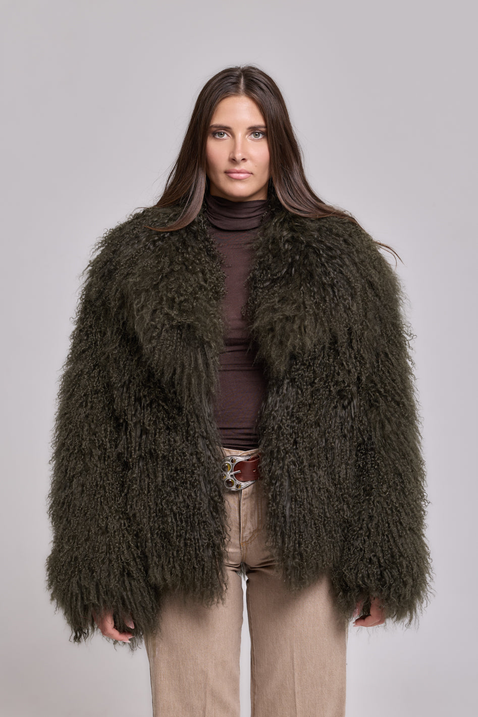Manteau en peau de mouton de Mongolie Vert