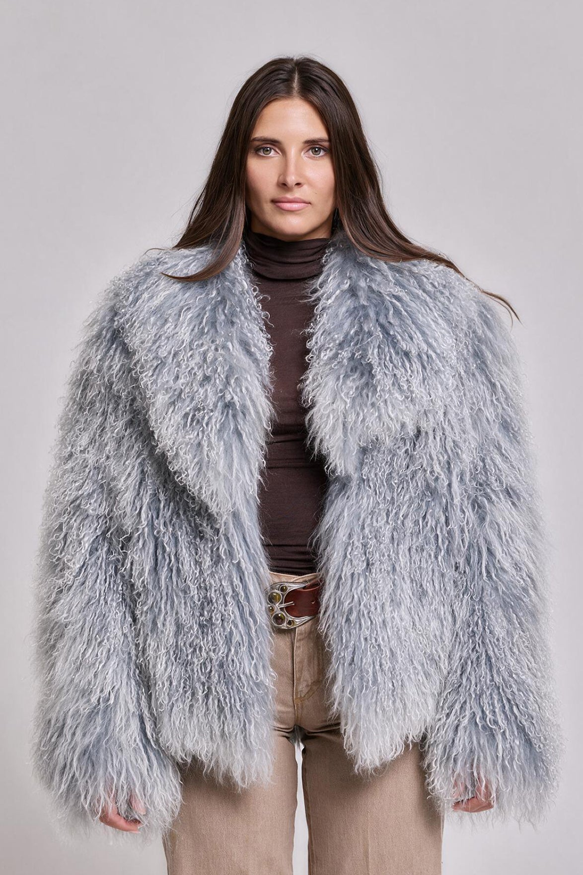 Manteau shearling Mongolie Bleu ciel