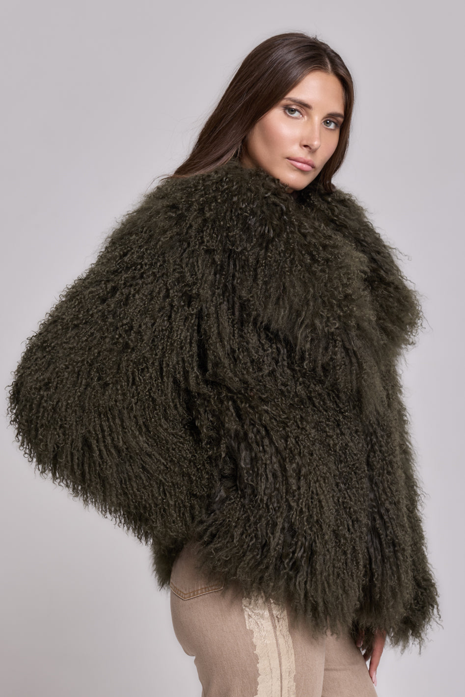 Manteau en peau de mouton de Mongolie Vert