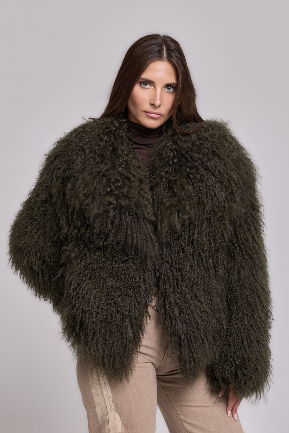 Manteau en peau de mouton de Mongolie Vert