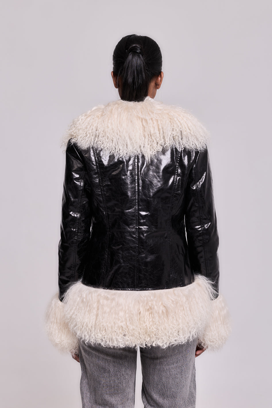Mongolia Oil Leather Jacket – Black & Cream