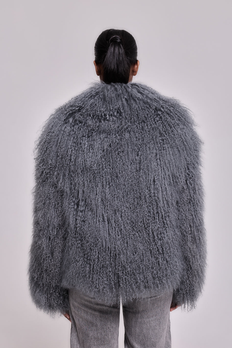 Manteau en peau de mouton de Mongolie GRIS
