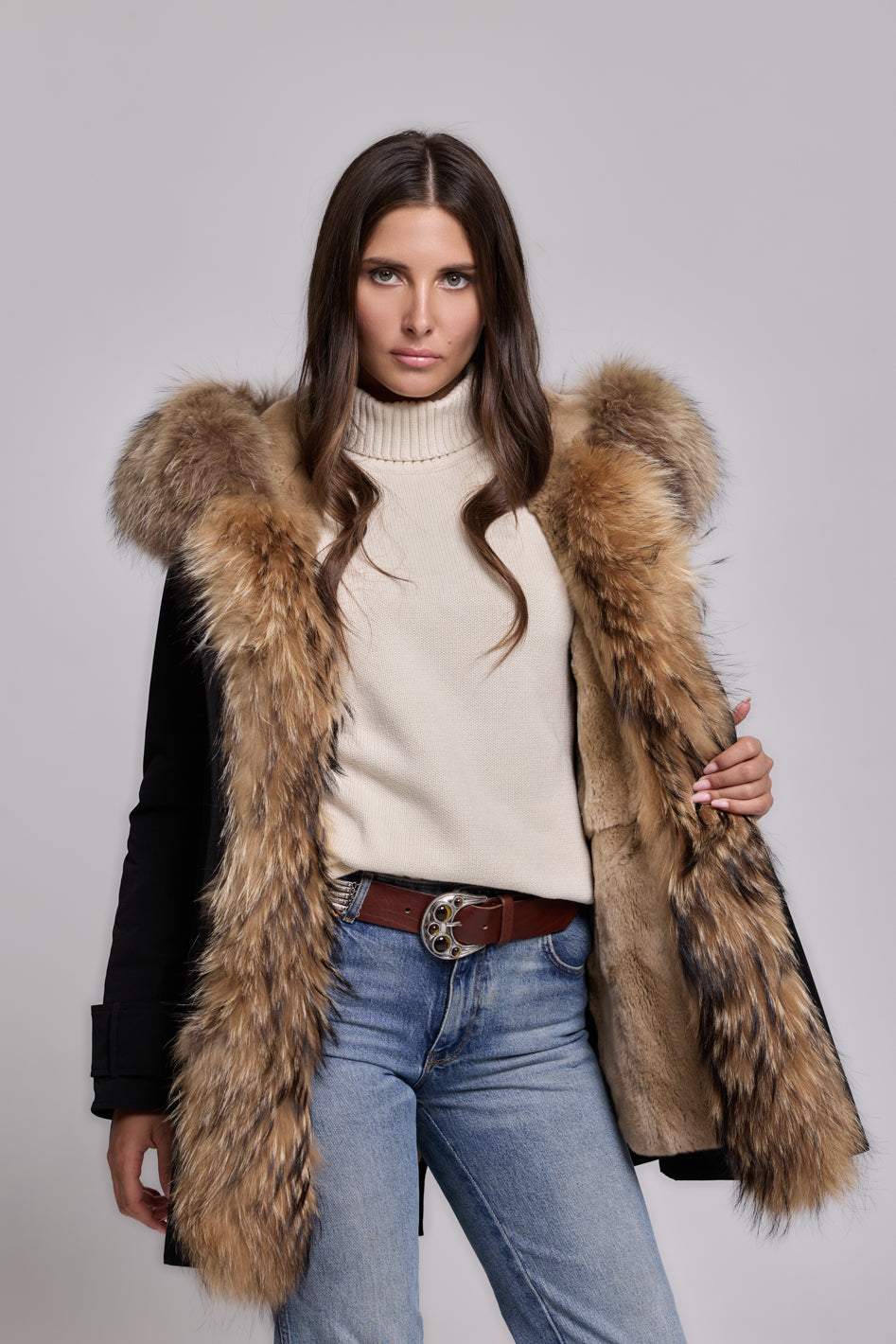 Long Raccoon waterproof technical cotton parka