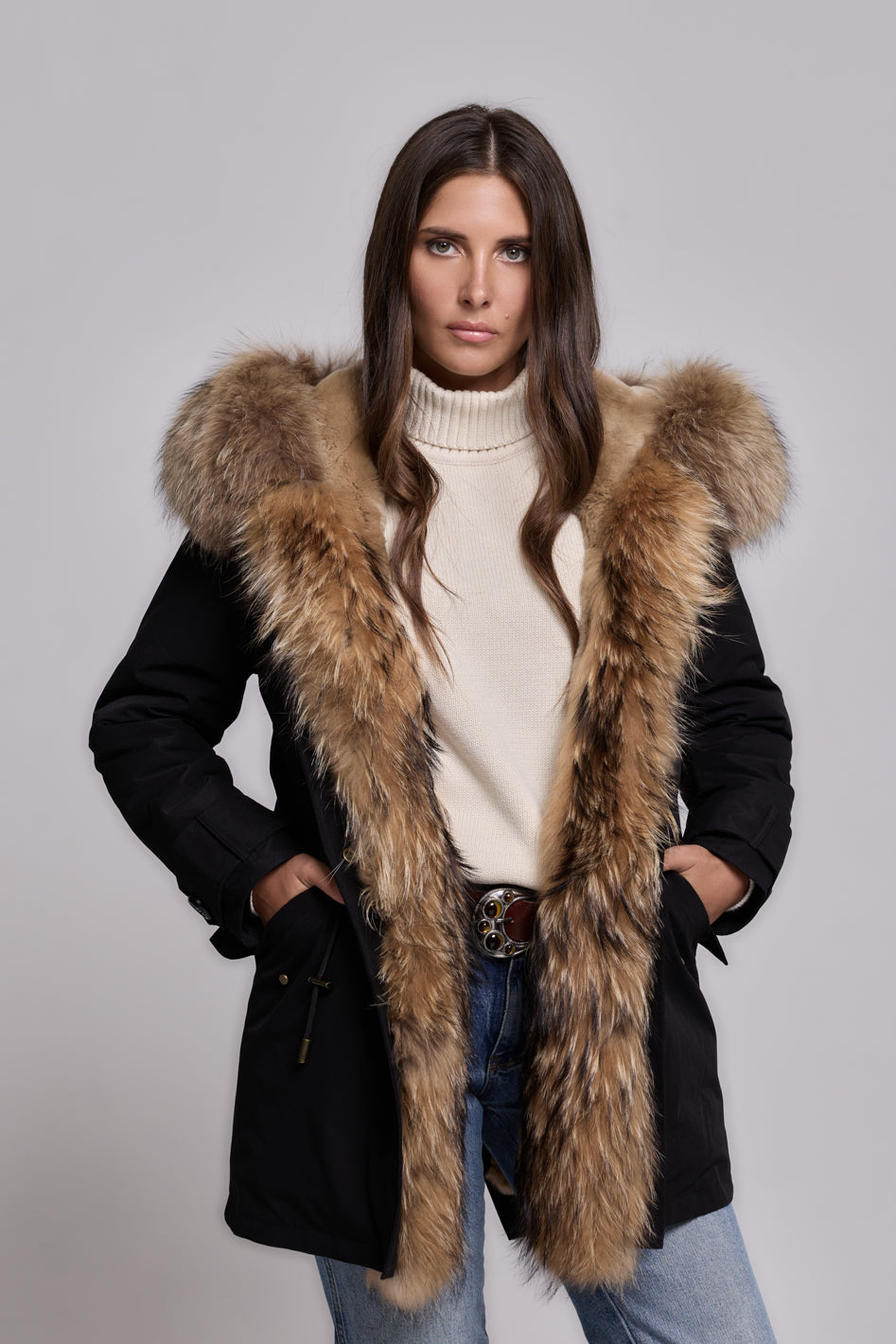 Long Raccoon waterproof technical cotton parka