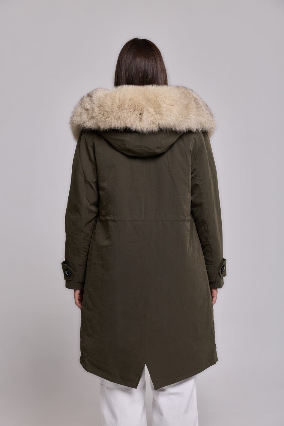 Beige X-long waterproof technical cotton parka