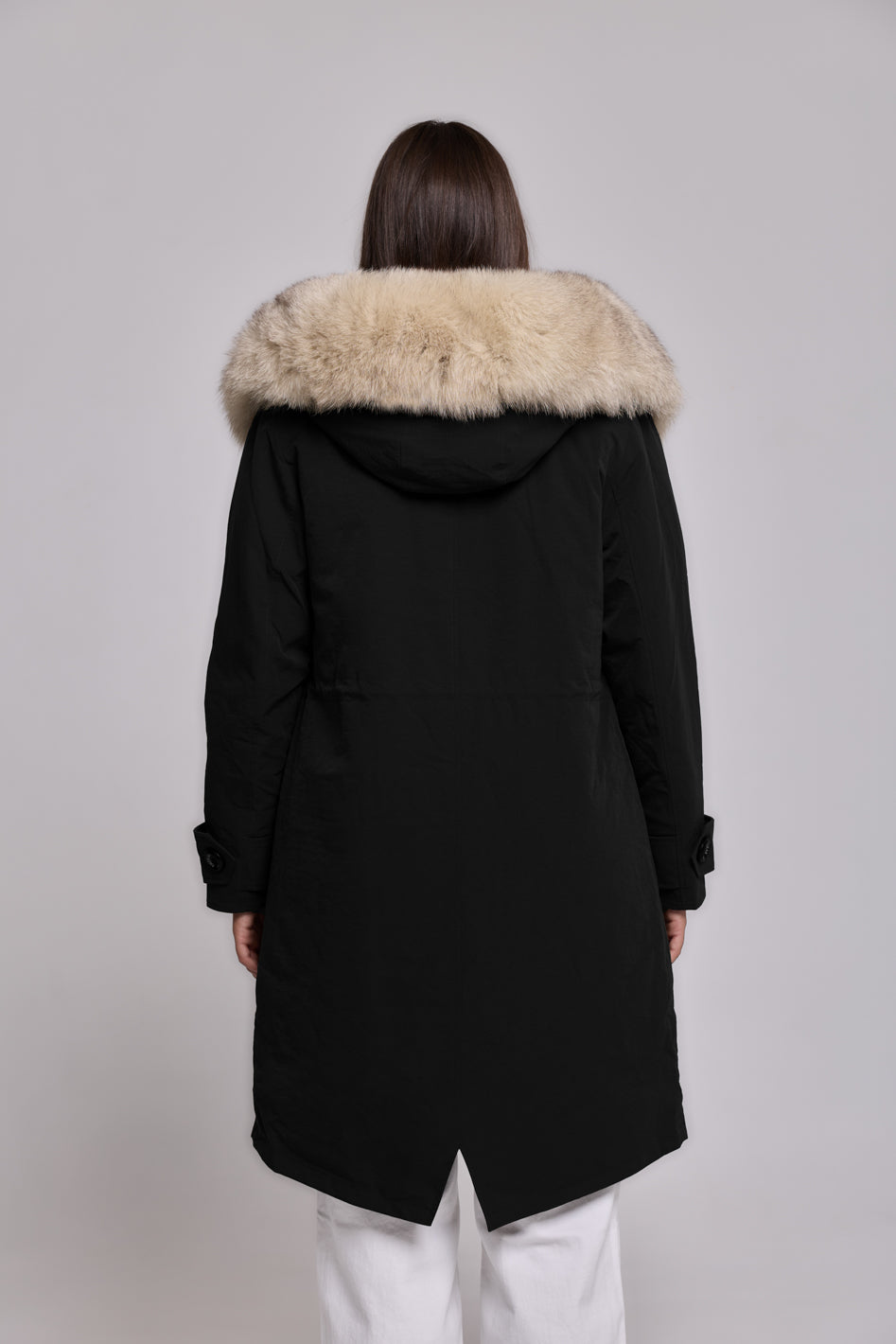 Beige X-long waterproof technical cotton parka