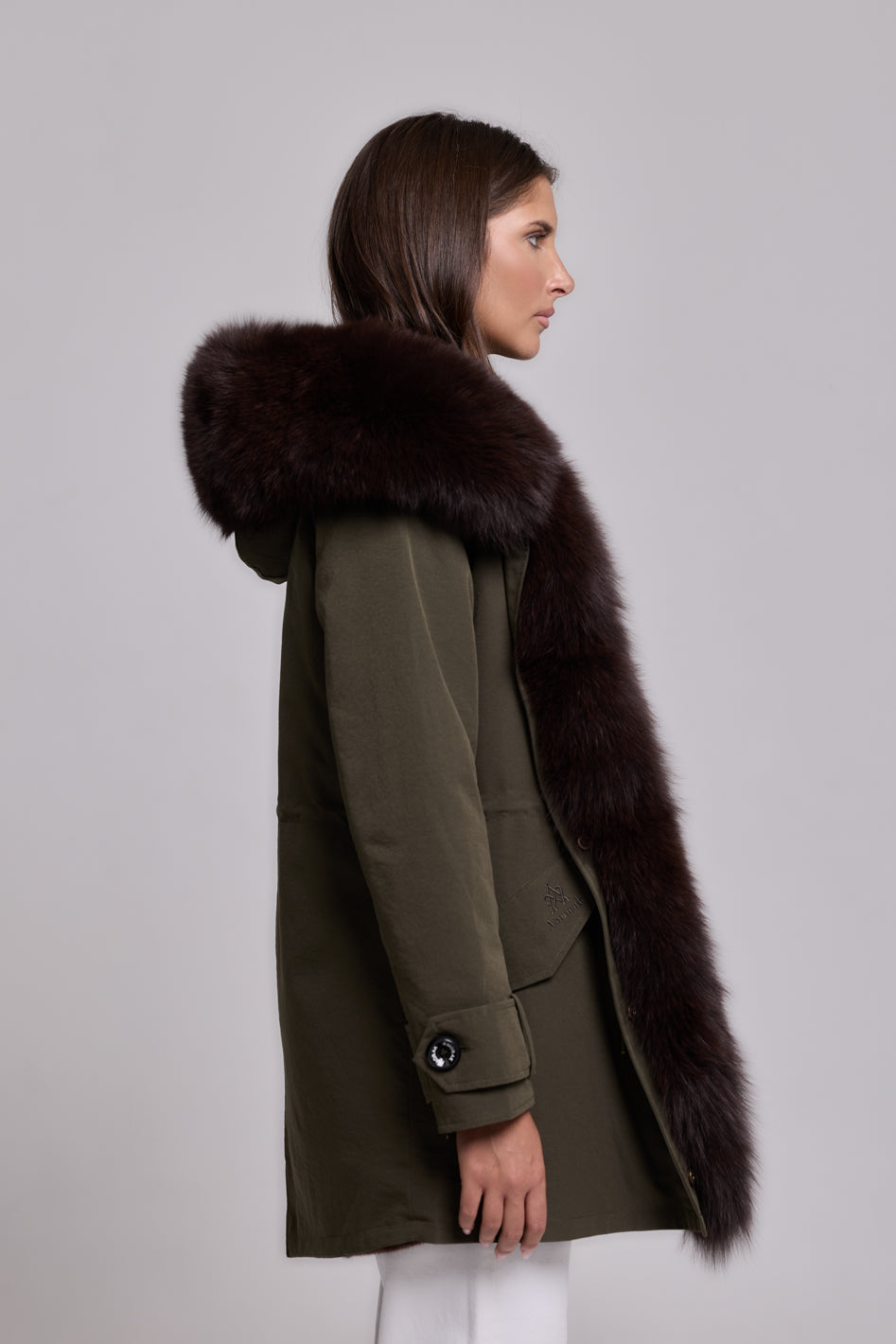Long Brown waterproof technical cotton parka