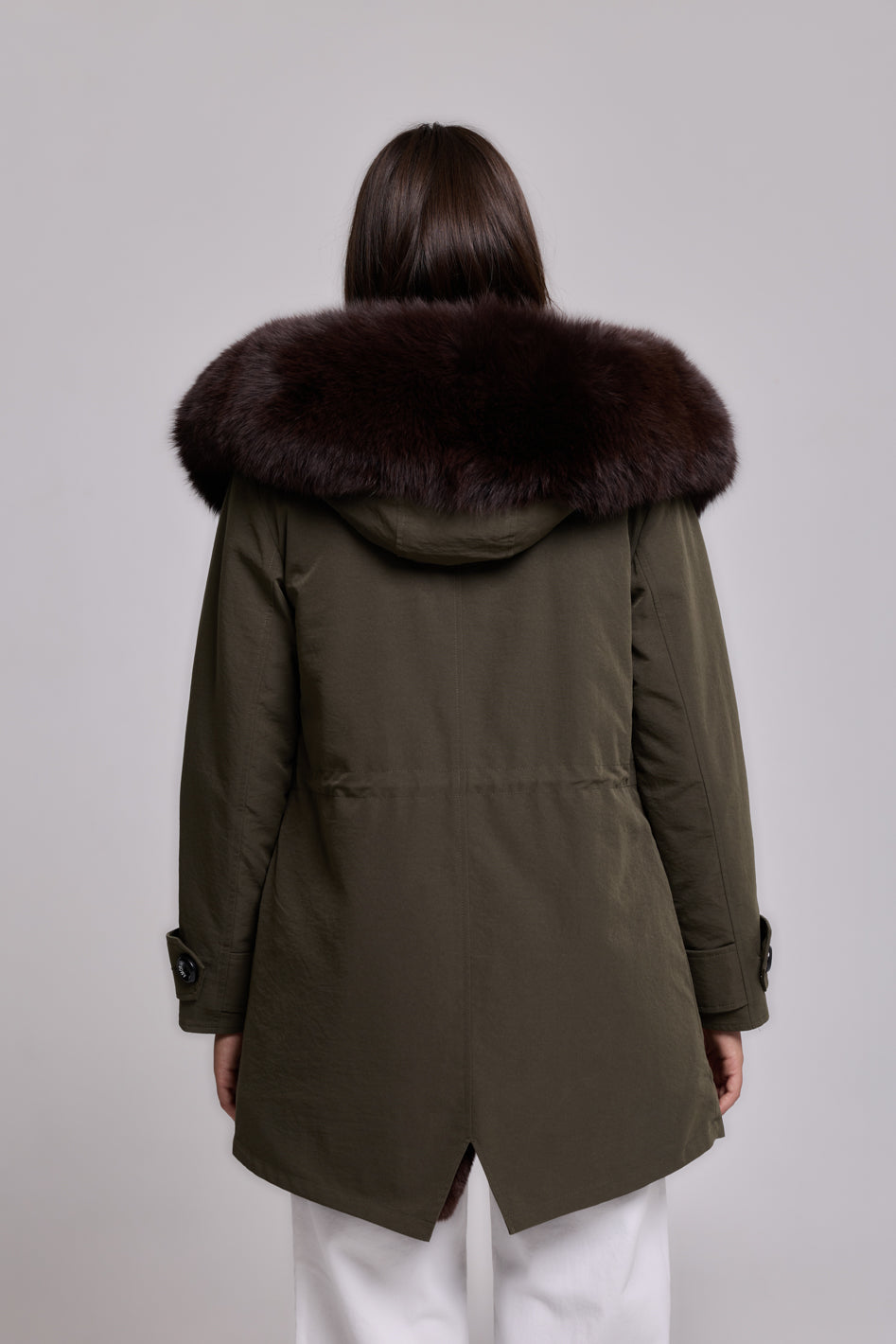 Long Brown waterproof technical cotton parka