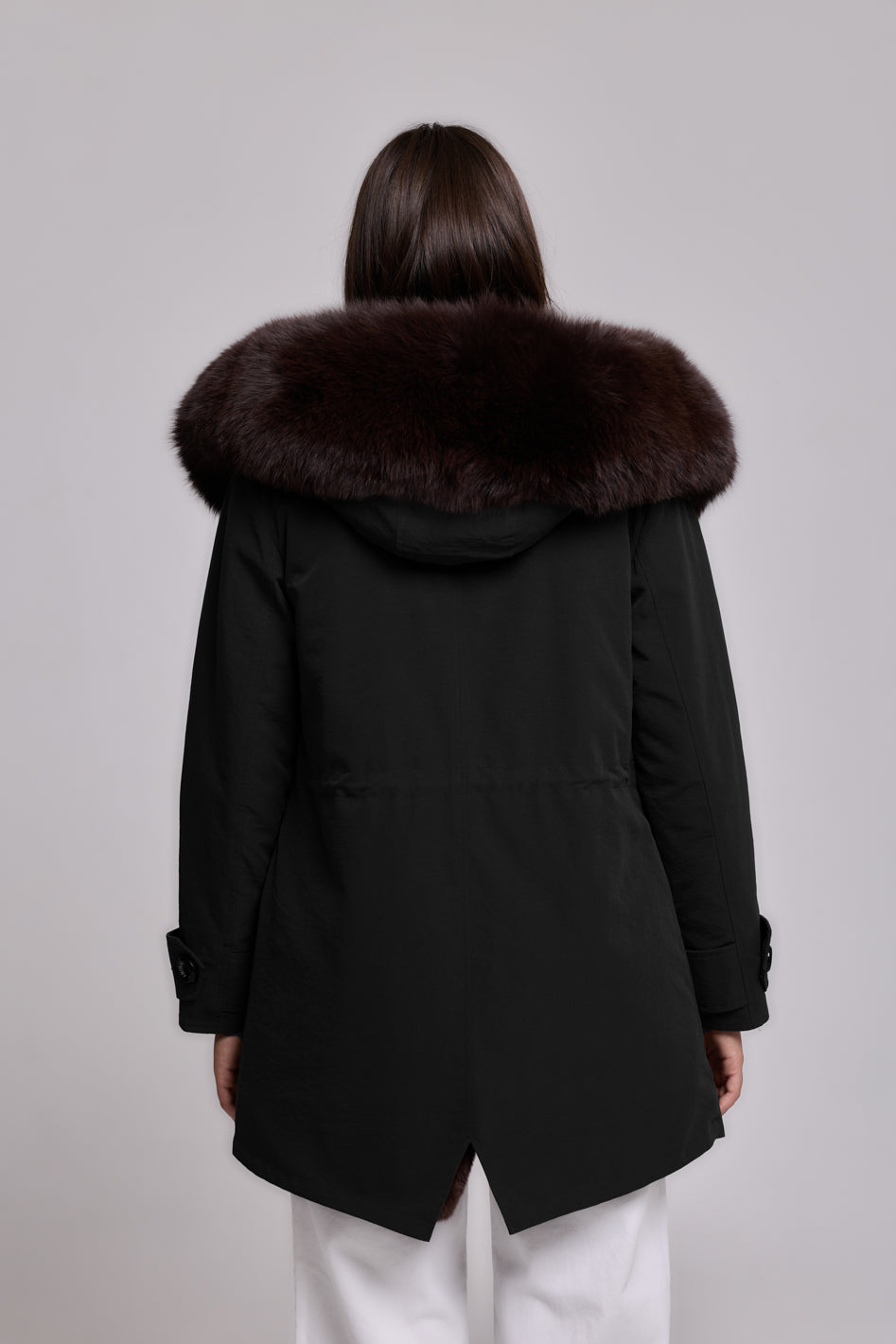 Long Brown waterproof technical cotton parka