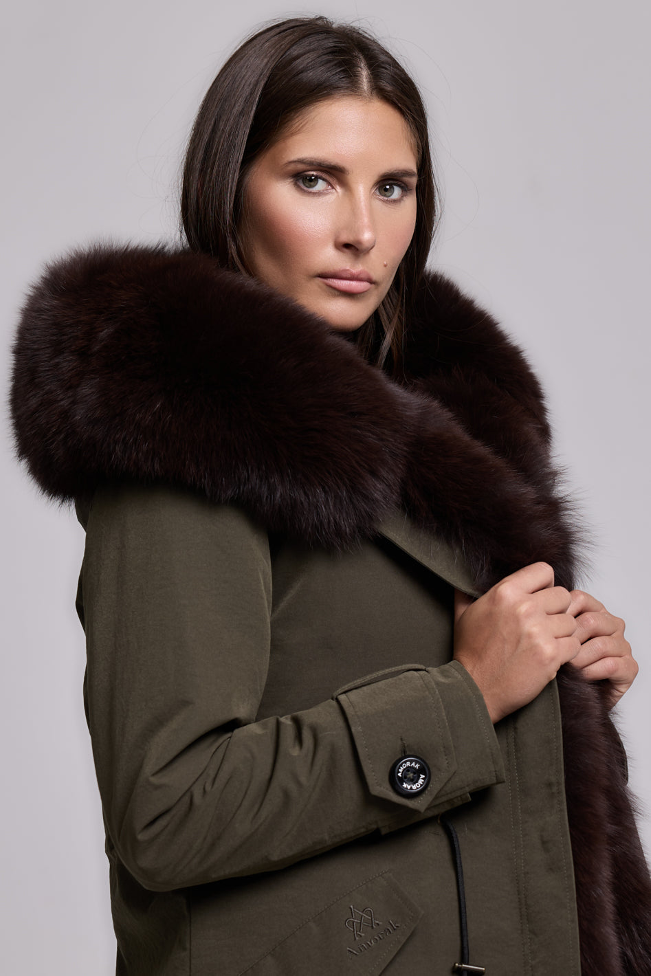 Long Brown waterproof technical cotton parka