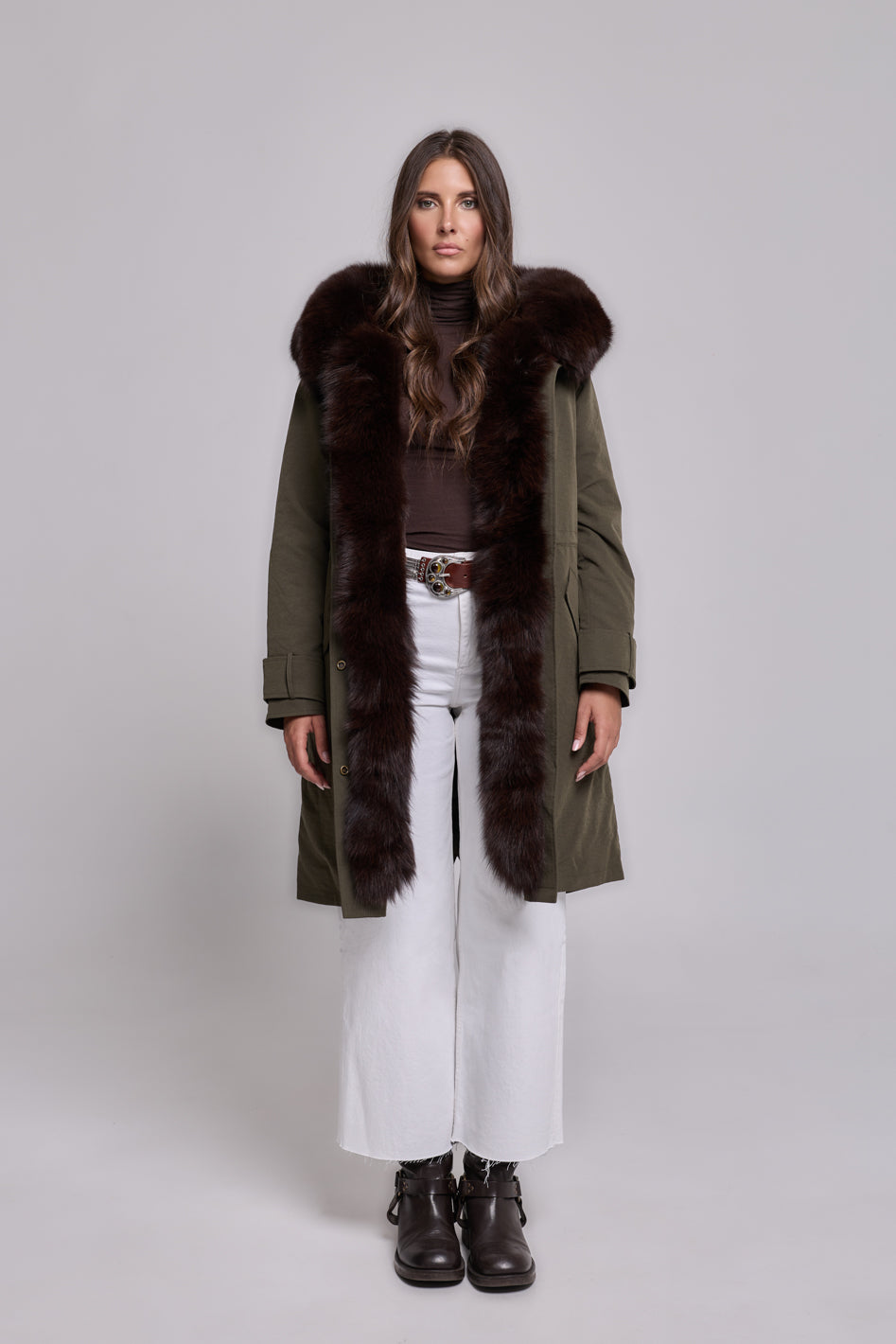 X-long brown waterproof technical cotton parka