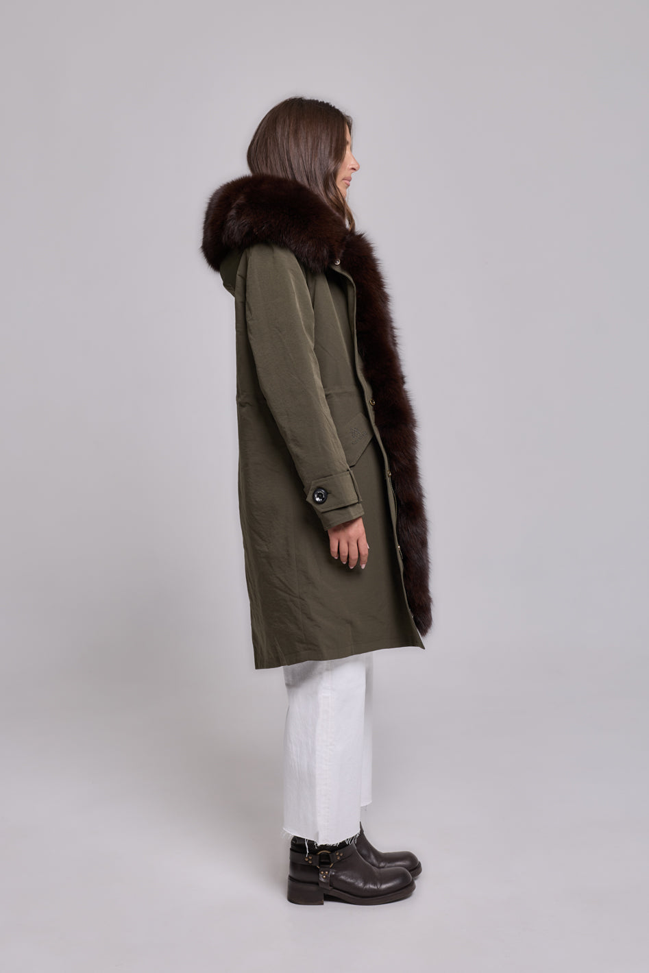 X-long brown waterproof technical cotton parka