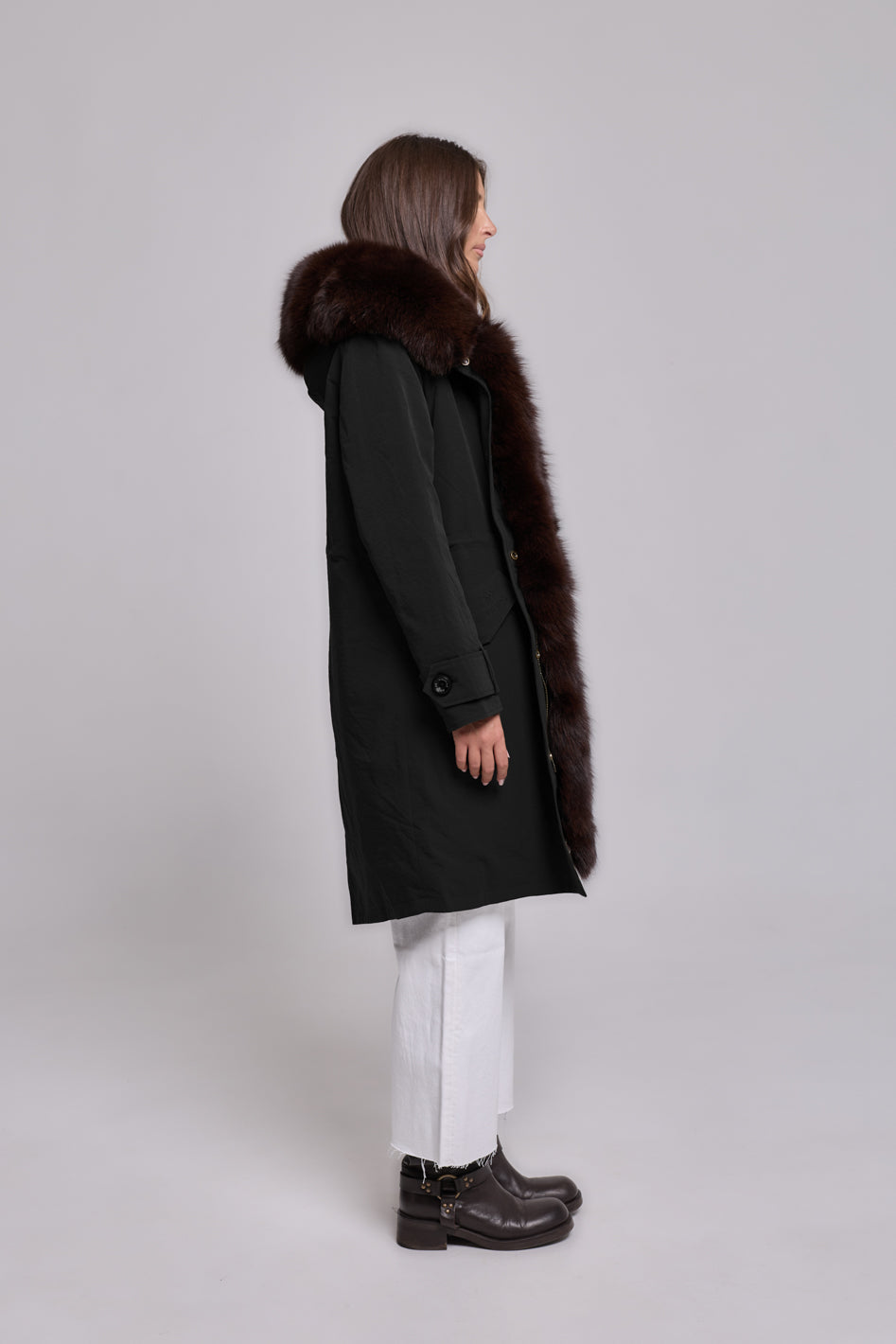 X-long brown waterproof technical cotton parka