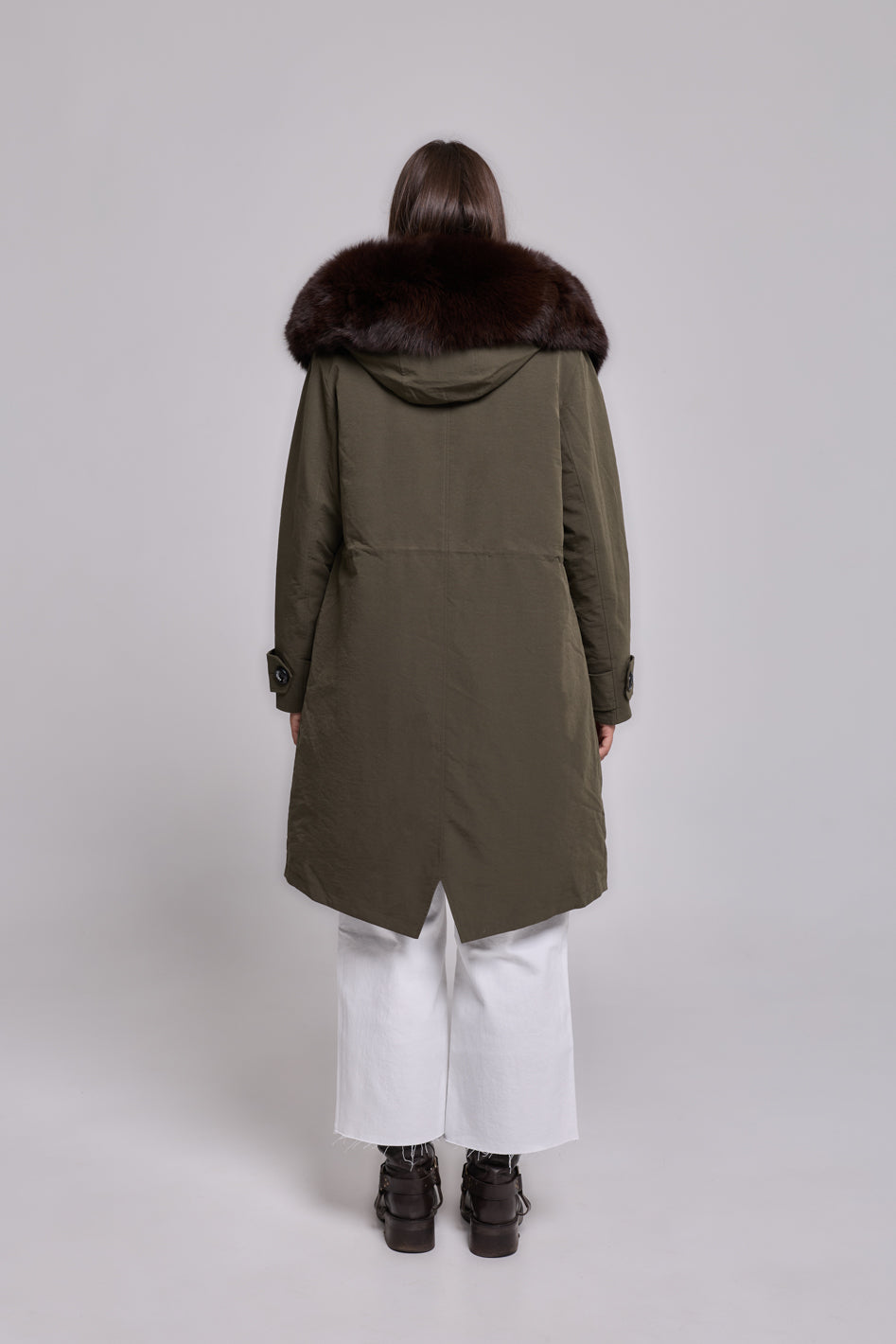 X-long brown waterproof technical cotton parka
