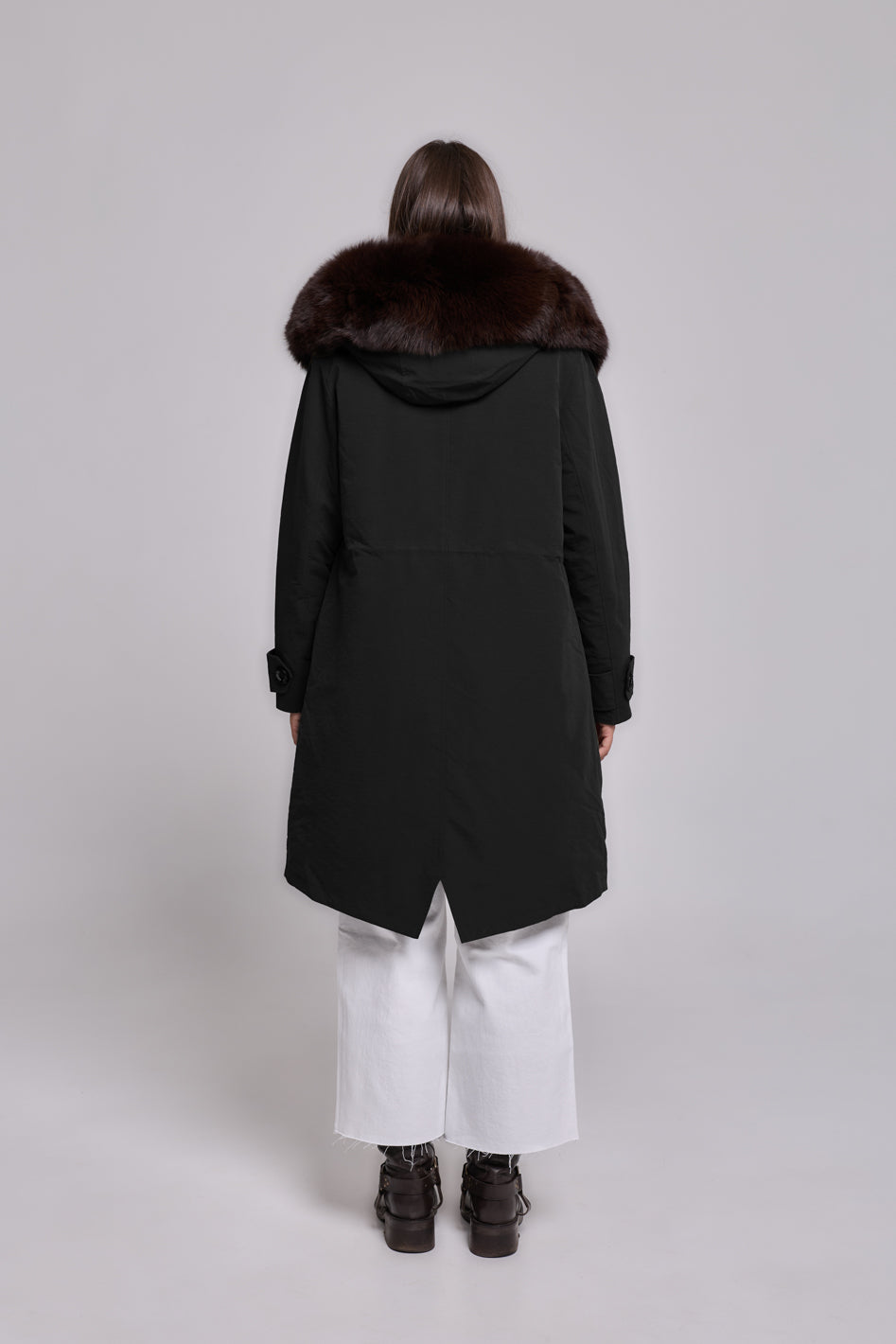 X-long brown waterproof technical cotton parka