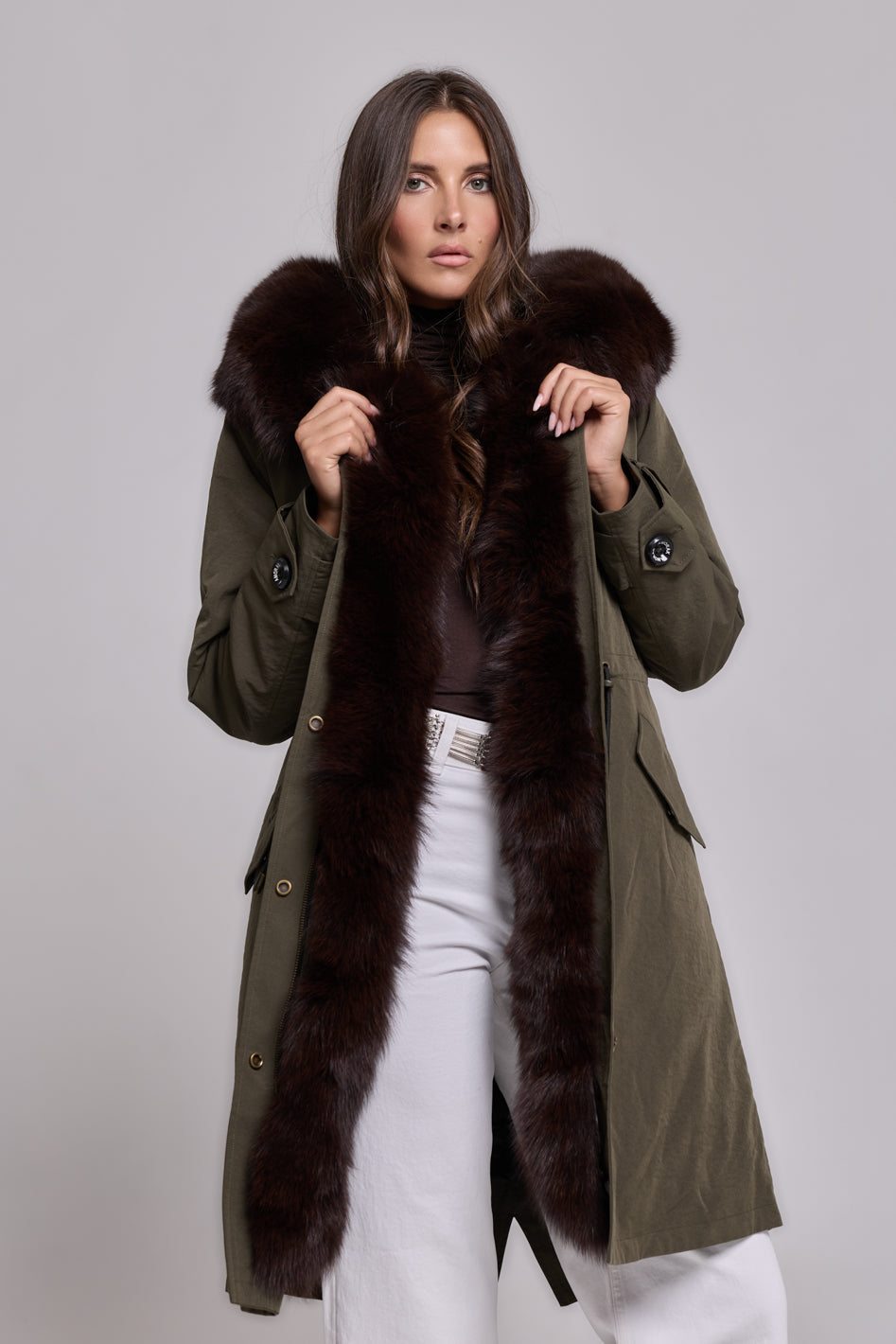 X-long brown waterproof technical cotton parka