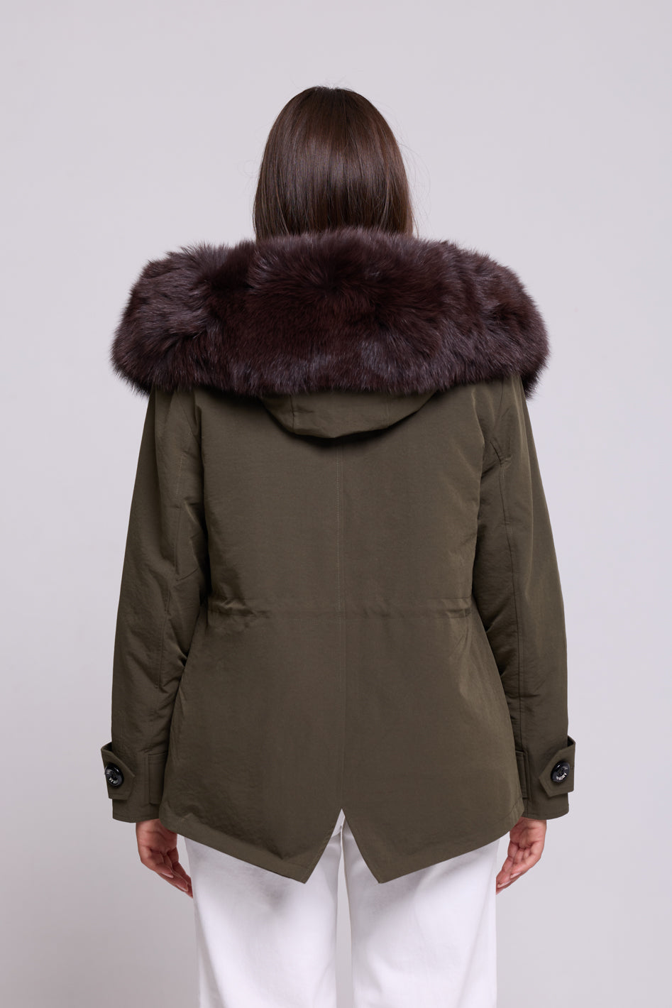 Short brown waterproof technical cotton parka