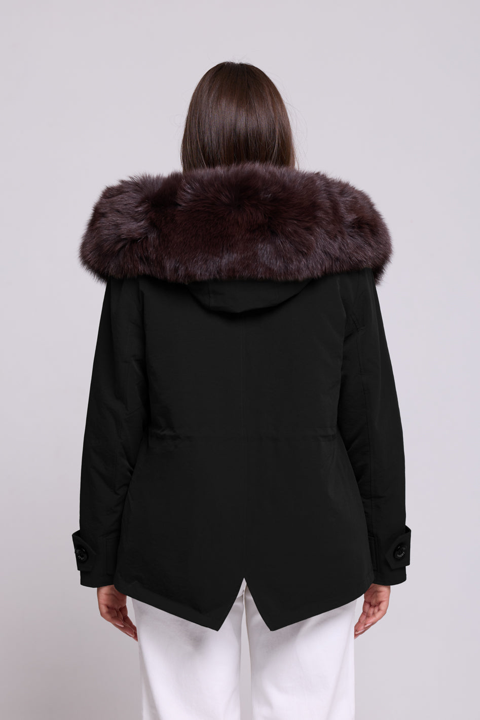 Short brown waterproof technical cotton parka