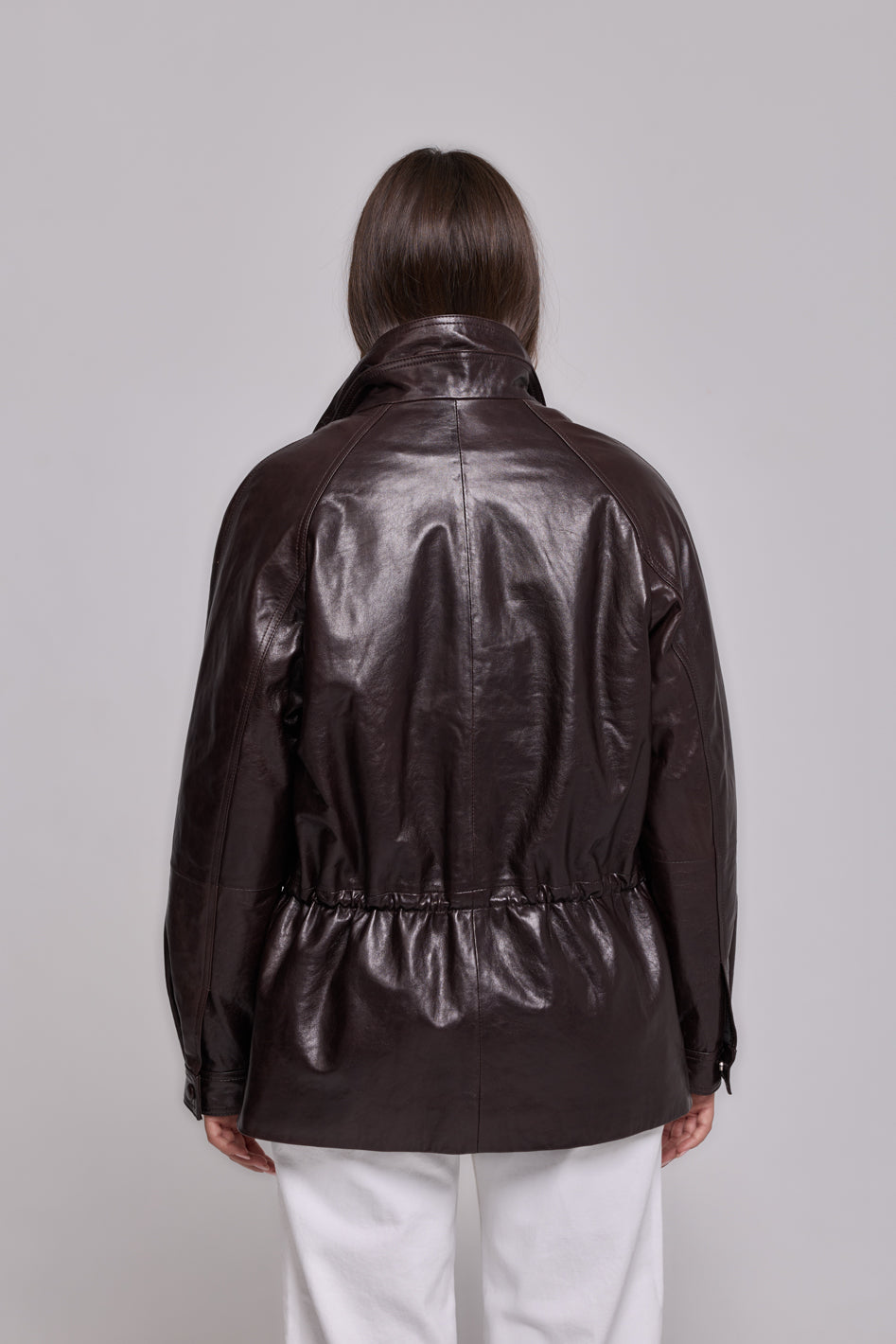 Double-breasted jacket Oil leather-Brown