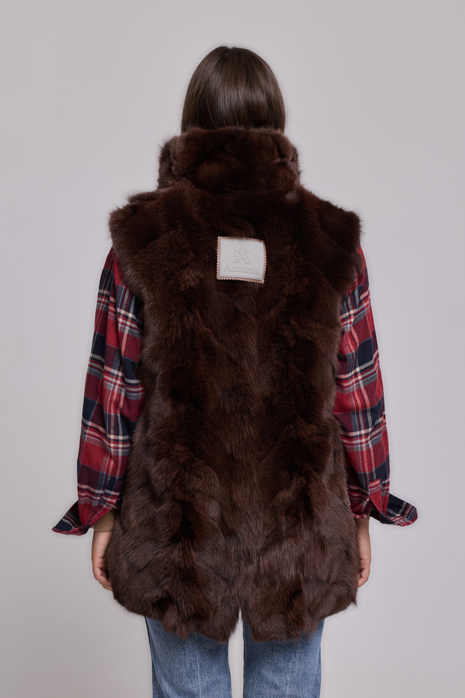 Elegant BROWN Parka with High Collar and Removable Fur Vest