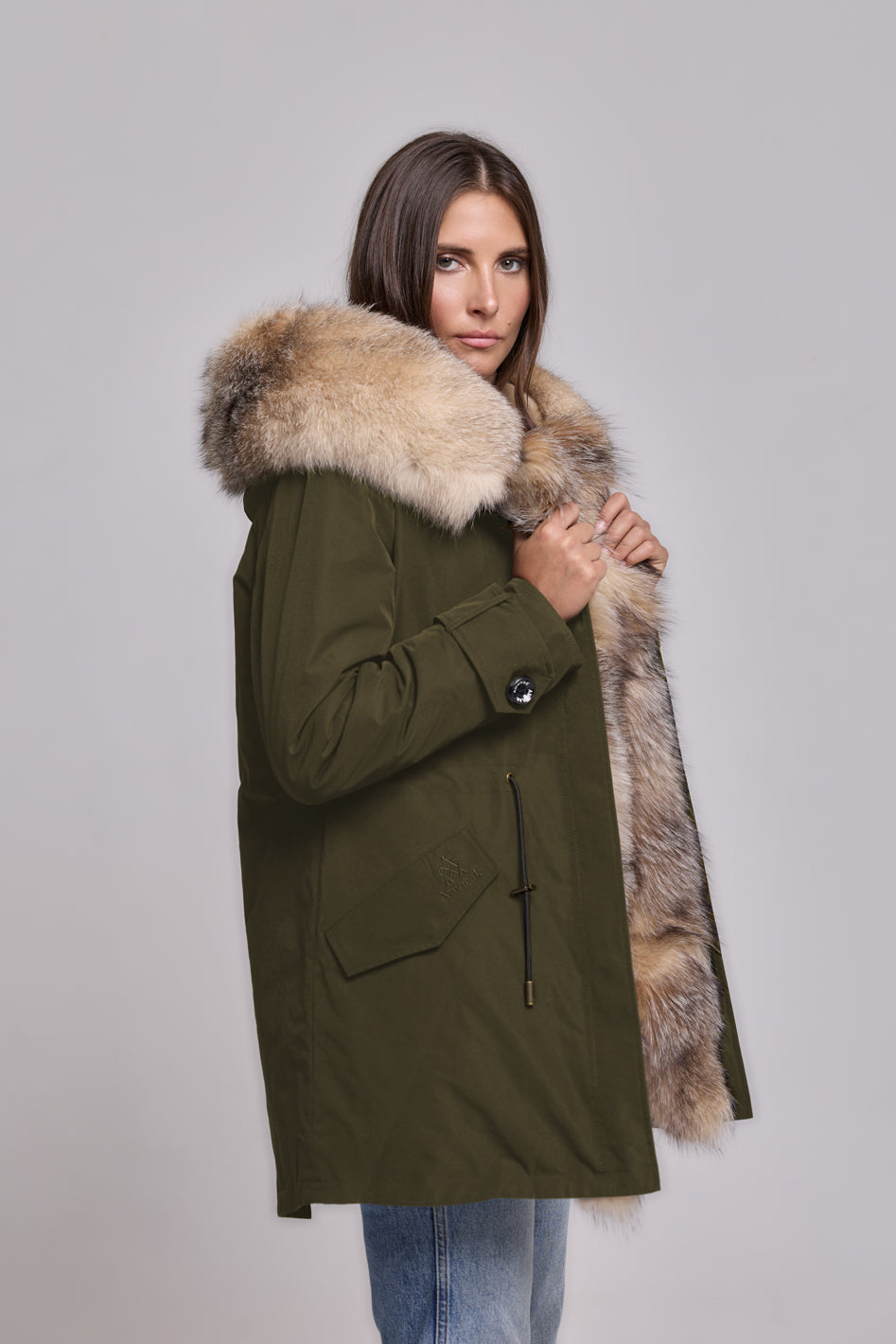 Parka larga impermeable de algodón técnico Cristal Prestige