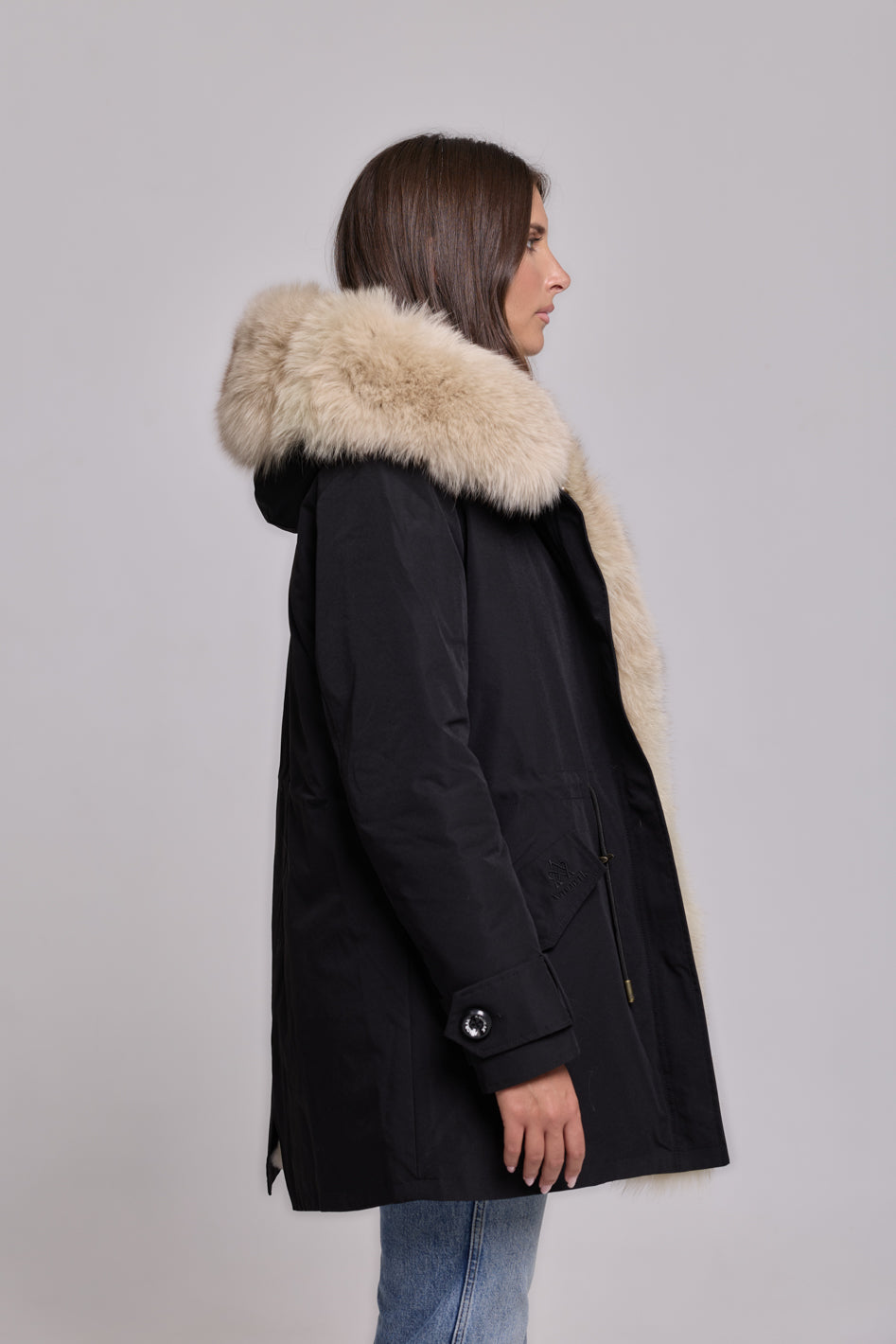 Long Beige Waterproof Technical Cotton Park