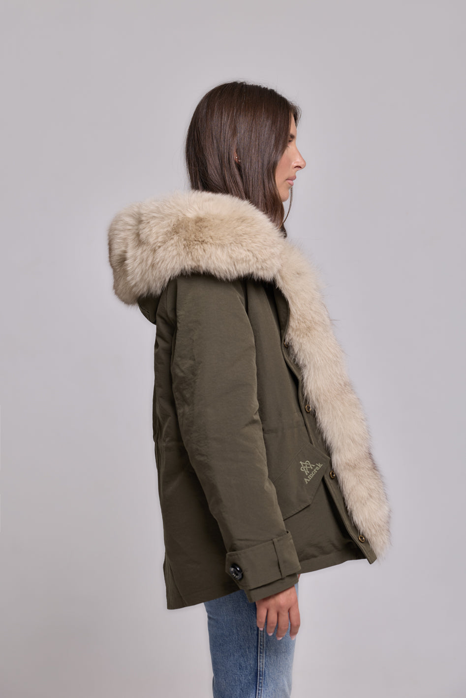 Parka in Cotton Waterproof Short Beige