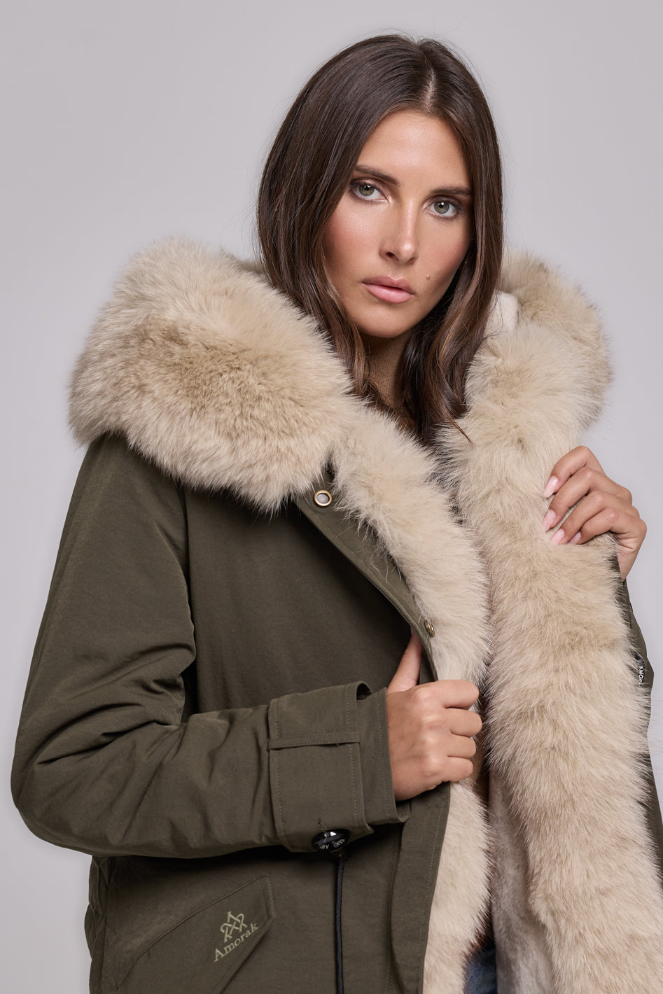 Parka in Cotton Waterproof Short Beige