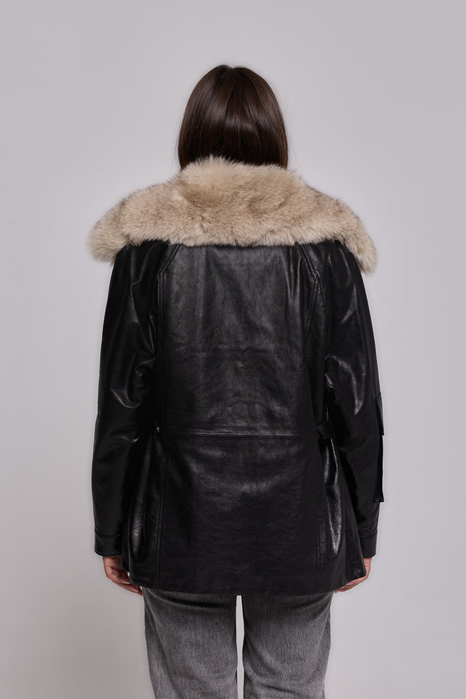 Army Leather Parka Black-Beige