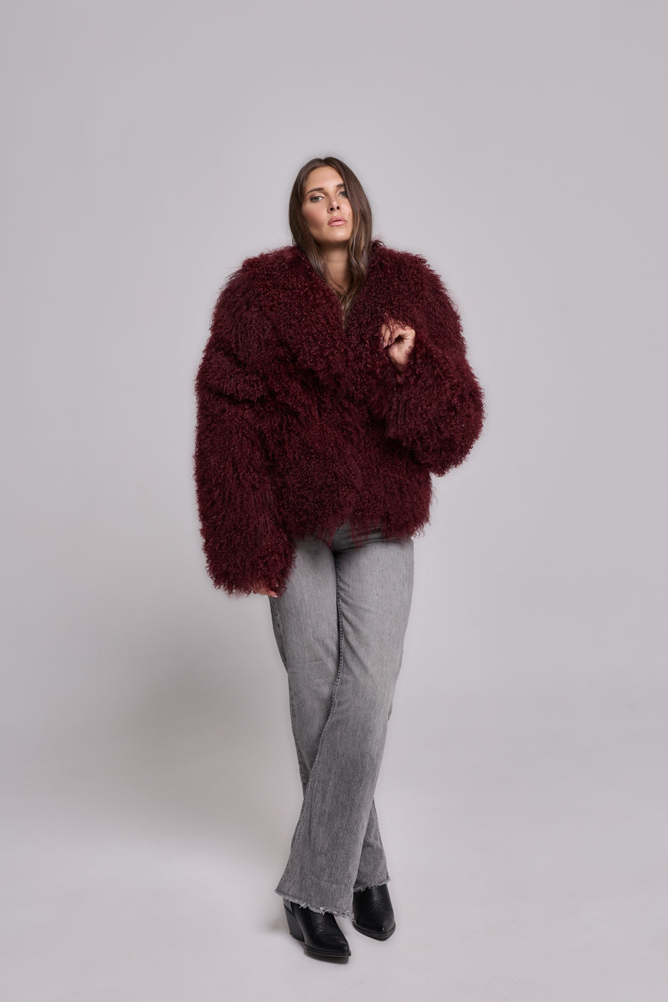 Manteau shearling Mongolie bordeaux