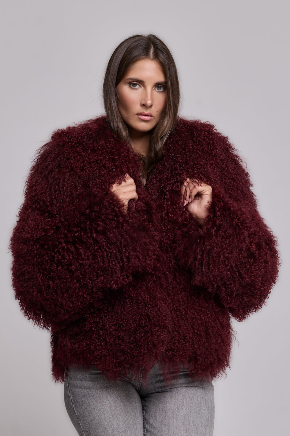 Manteau shearling Mongolie bordeaux
