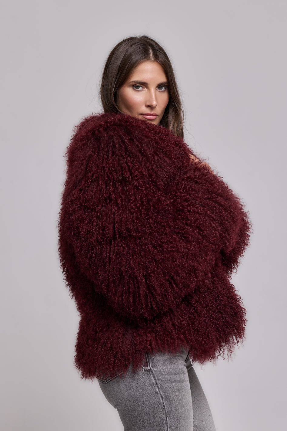 Manteau shearling Mongolie bordeaux