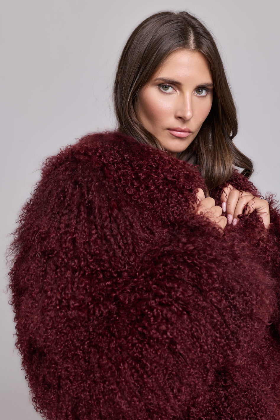 Manteau shearling Mongolie bordeaux