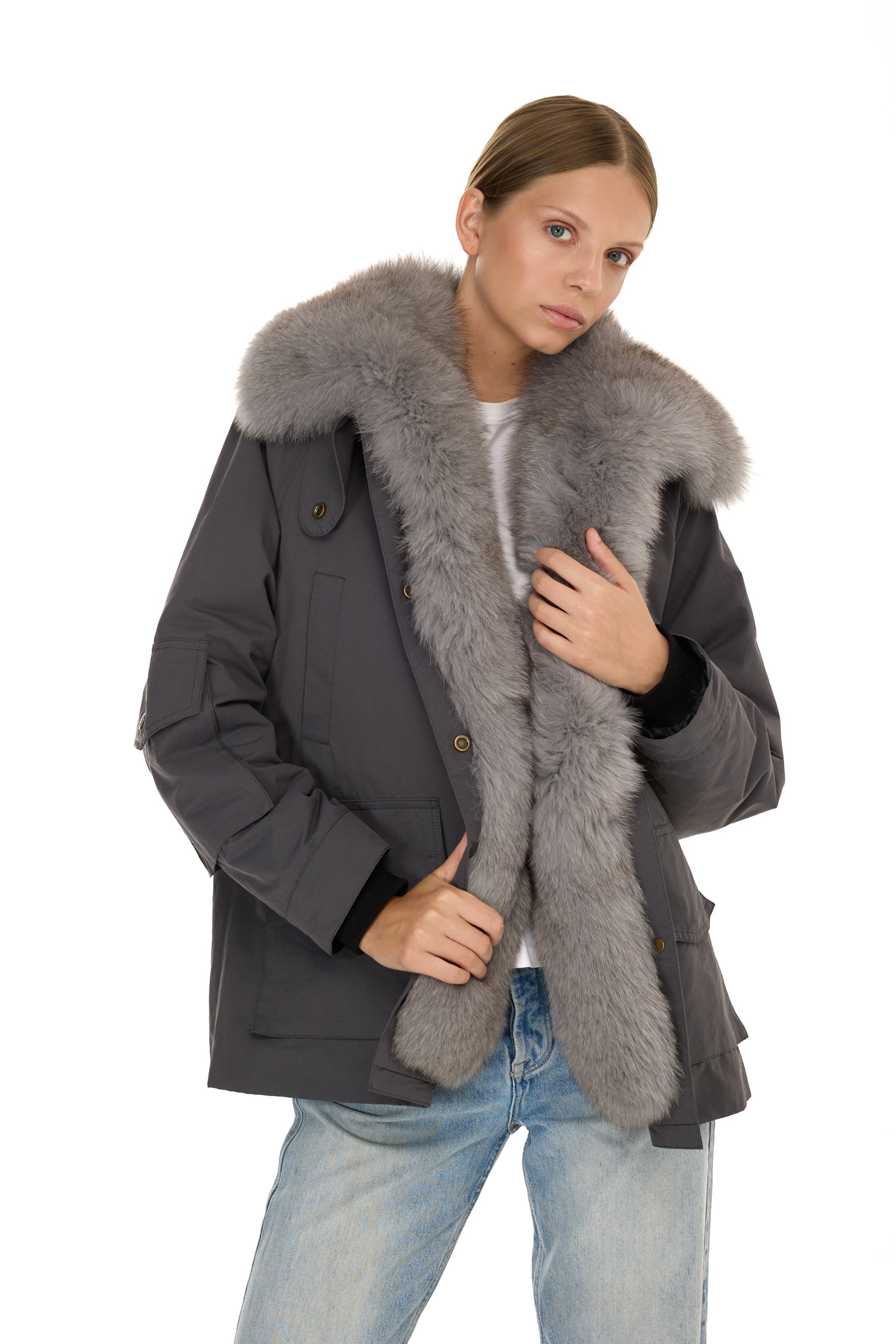 Parka ARMY GREY in Misto Cotone Impermeabile